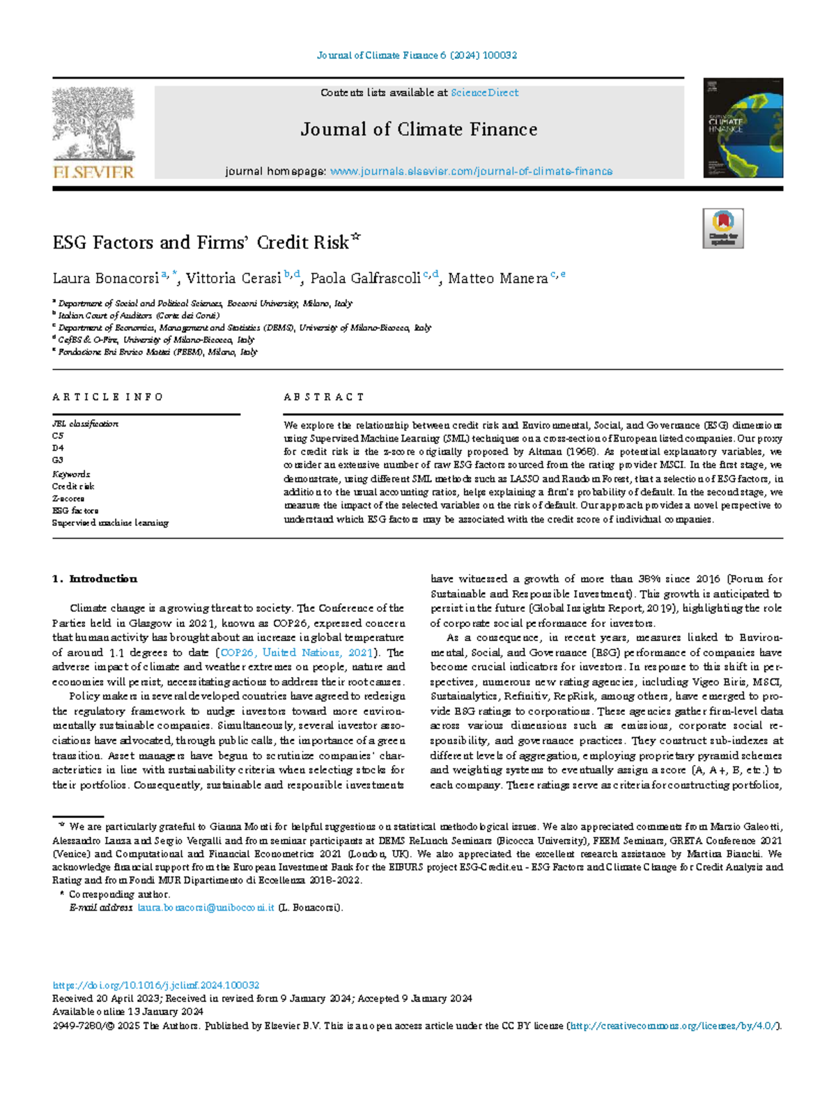ESG Factors and Credit Risk: Insights from SML Techniques in Finance ...