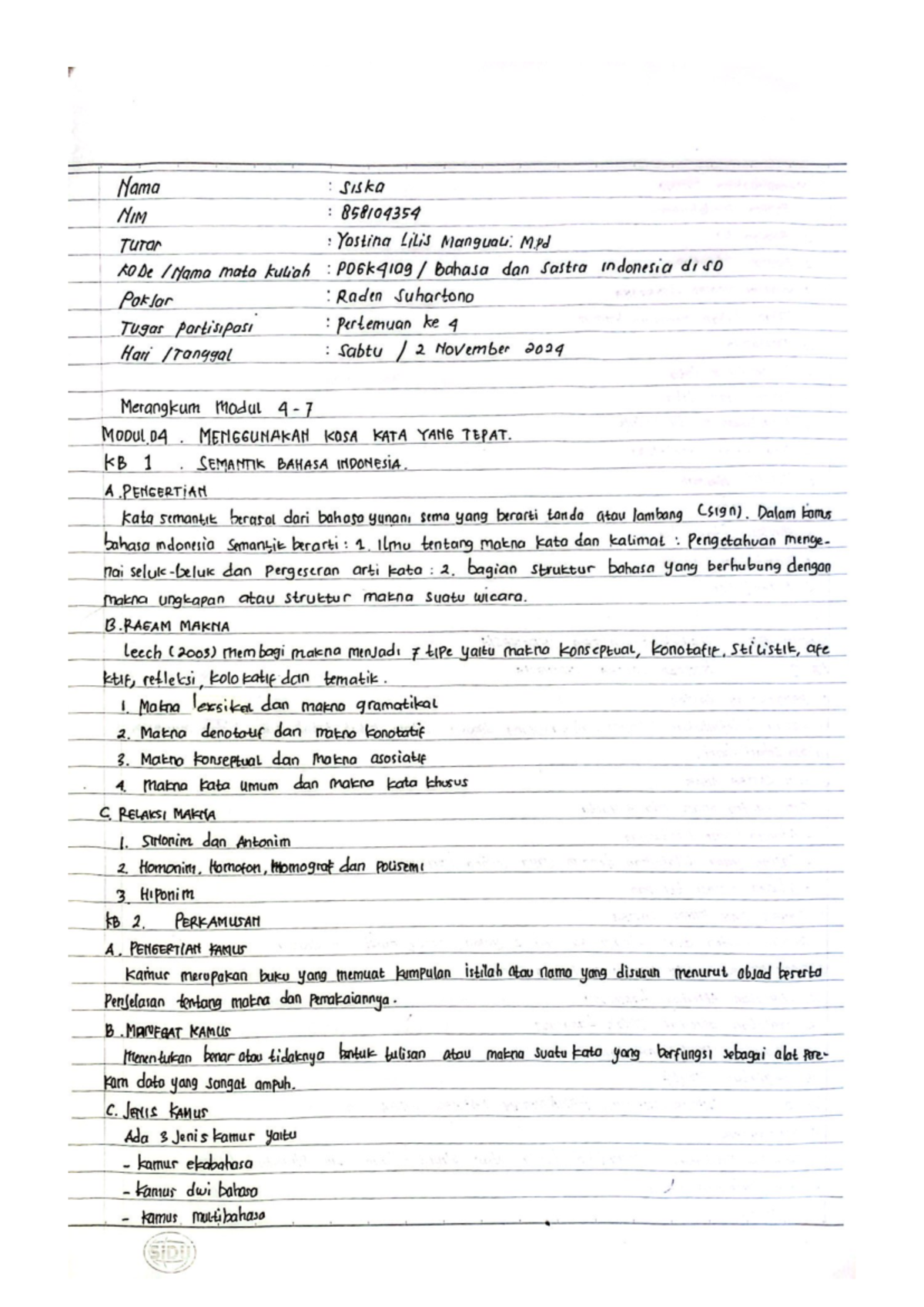 Bahasa dan Sastra Indonesia - Modul 04 & 05 (Midterm Study Notes) - Studocu