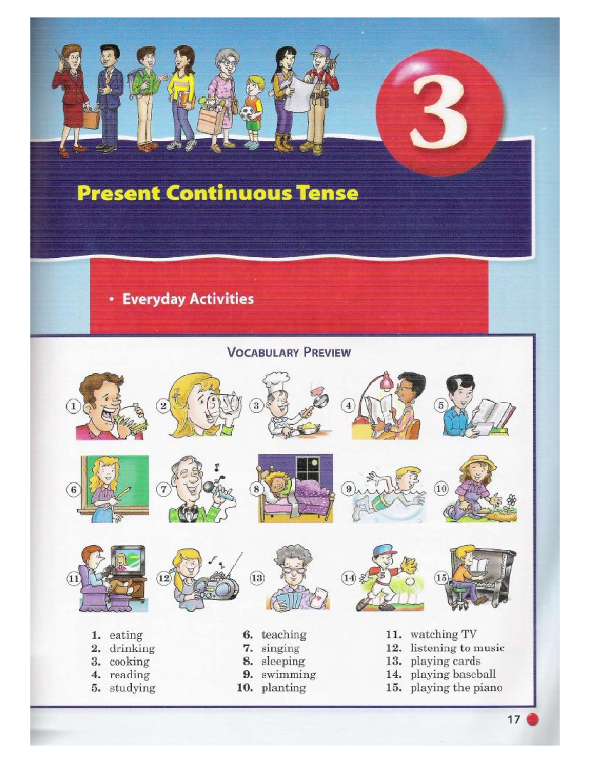 3 Present Continuous Tense: Everyday Activities Vocabulary Preview ...
