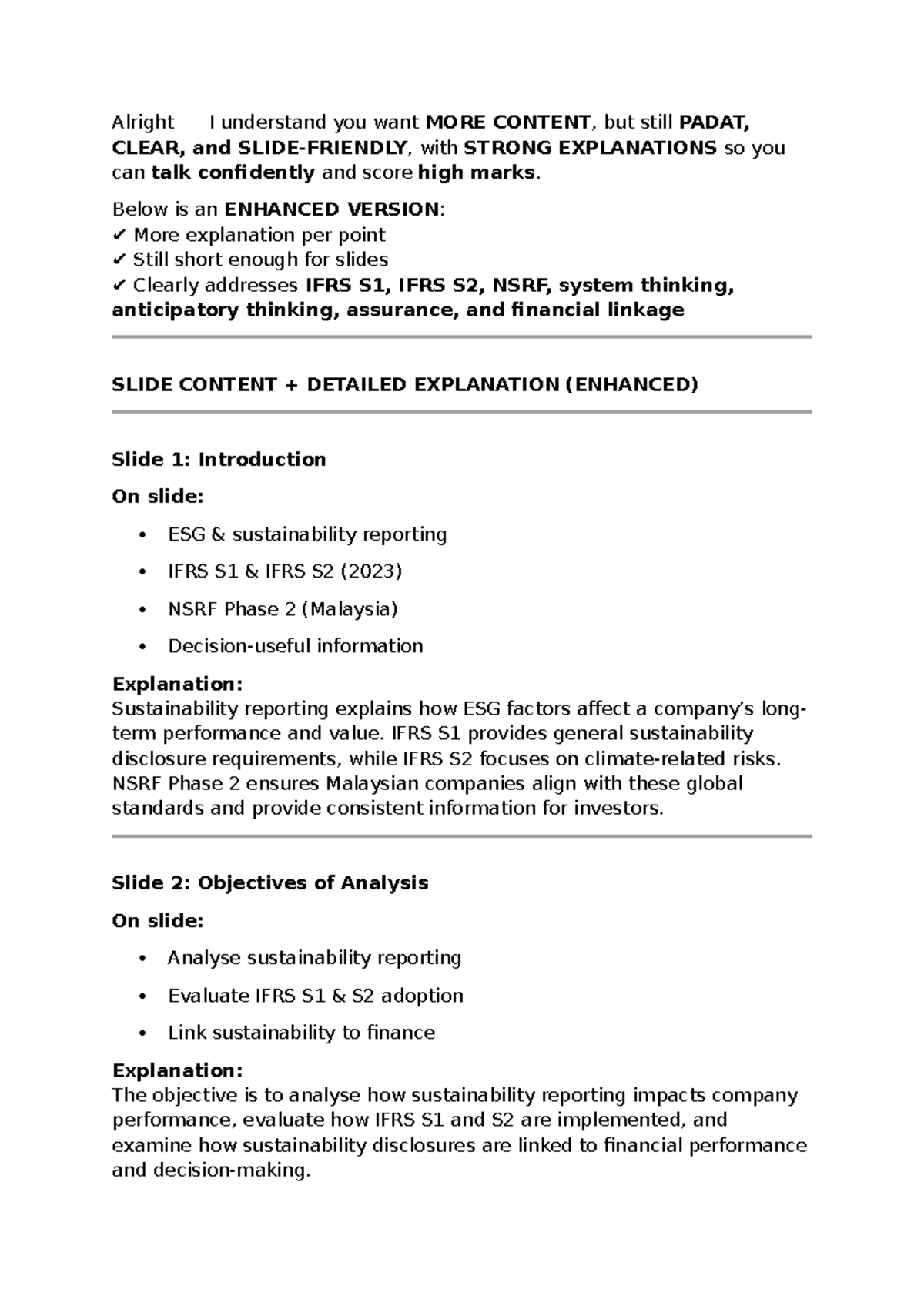 Enhanced Slide Content on ESG Reporting: IFRS S1 & S2 Insights - Studocu