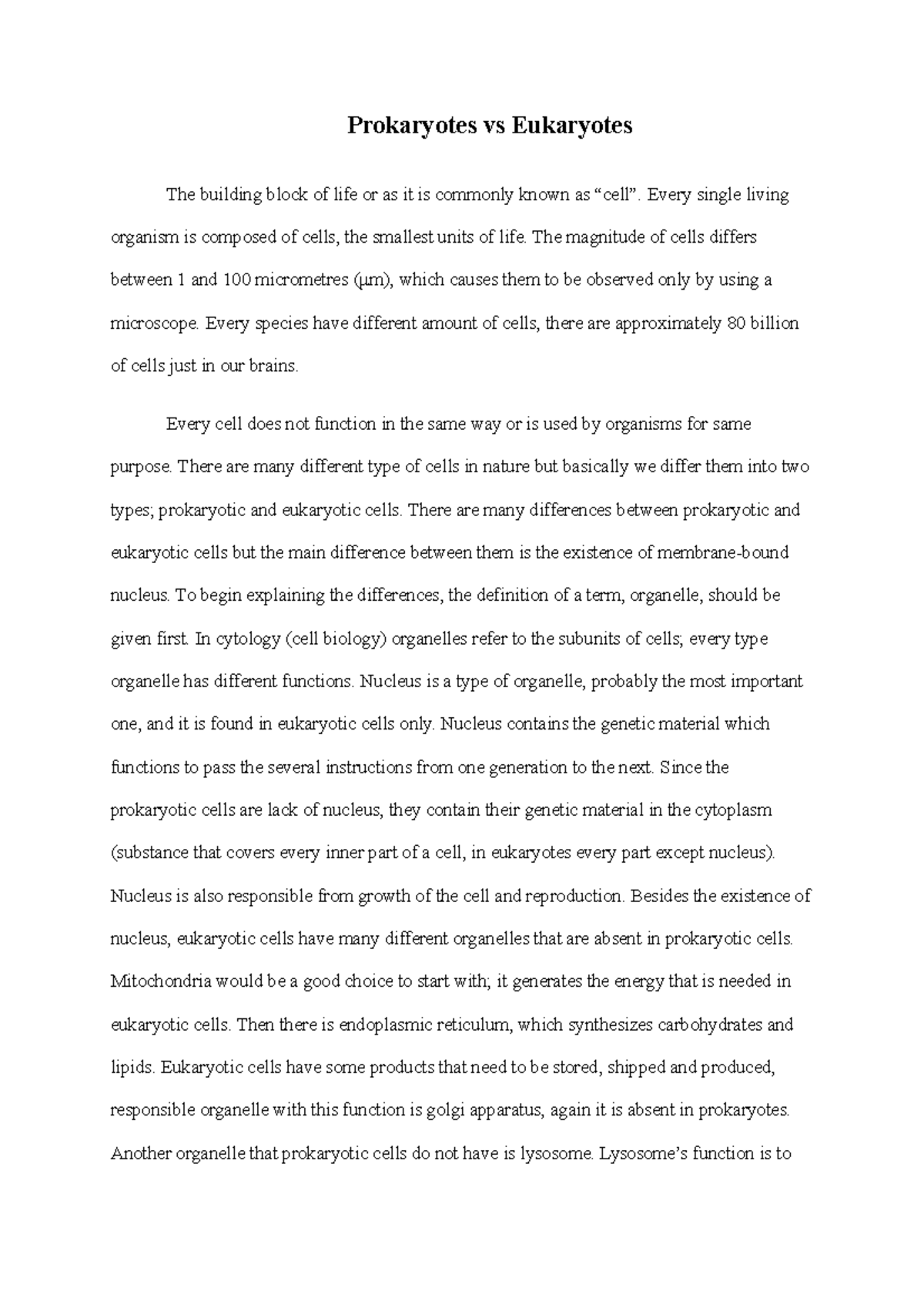 Comparative Study of Prokaryotes vs. Eukaryotes in Biology - Studocu