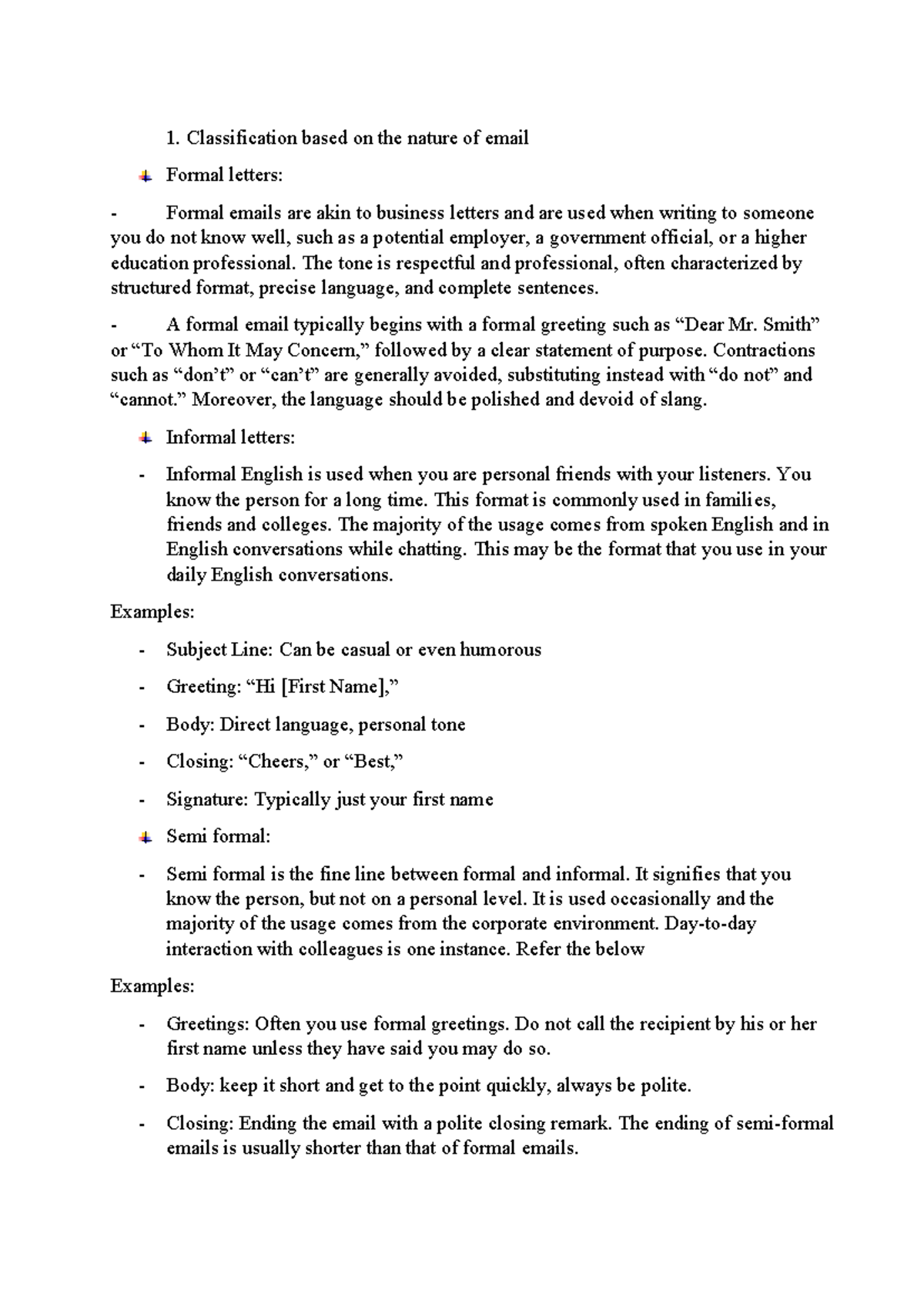 PHÂN LOẠI Email: Formal, Informal, and Semi-Formal Types - clc - Studocu