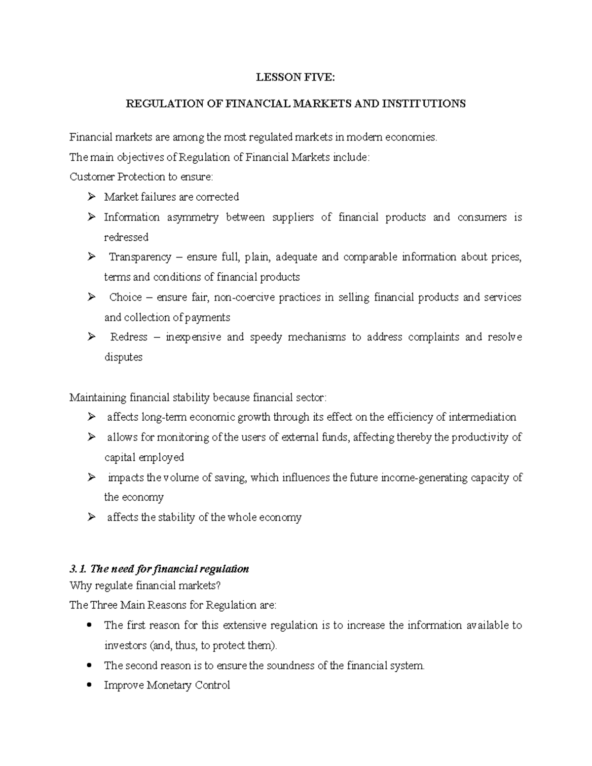 Regulation of Financial Markets & Institutions - Lesson 5 Overview ...