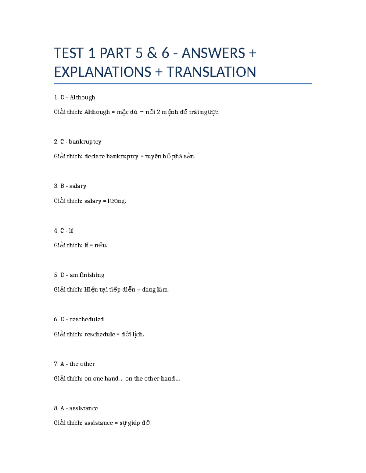 TEST 1 FULL EXPLANATIONS - PRACTICE ENGLISH FINAL EXAM - Studocu