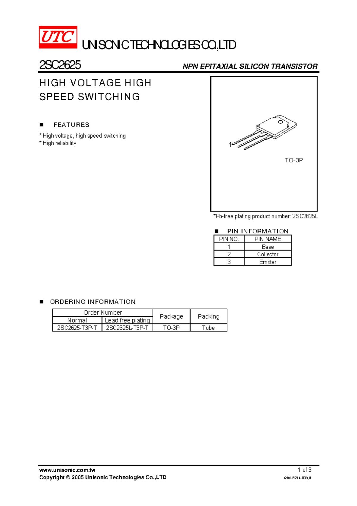 2SC2625 - Learning - UNISONIC TECHNOLOGIES CO.,LTD 2SC2625 NPN ...
