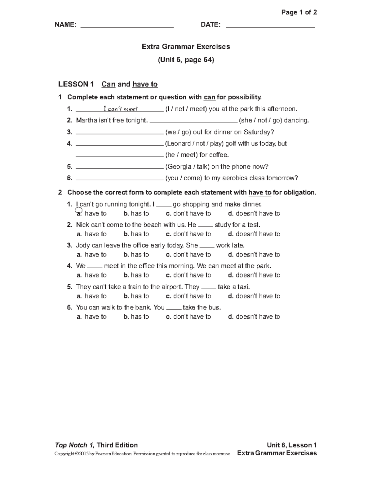 Extra Grammar Exercises Unit 6 - Inglés I - UNICAH - Studocu