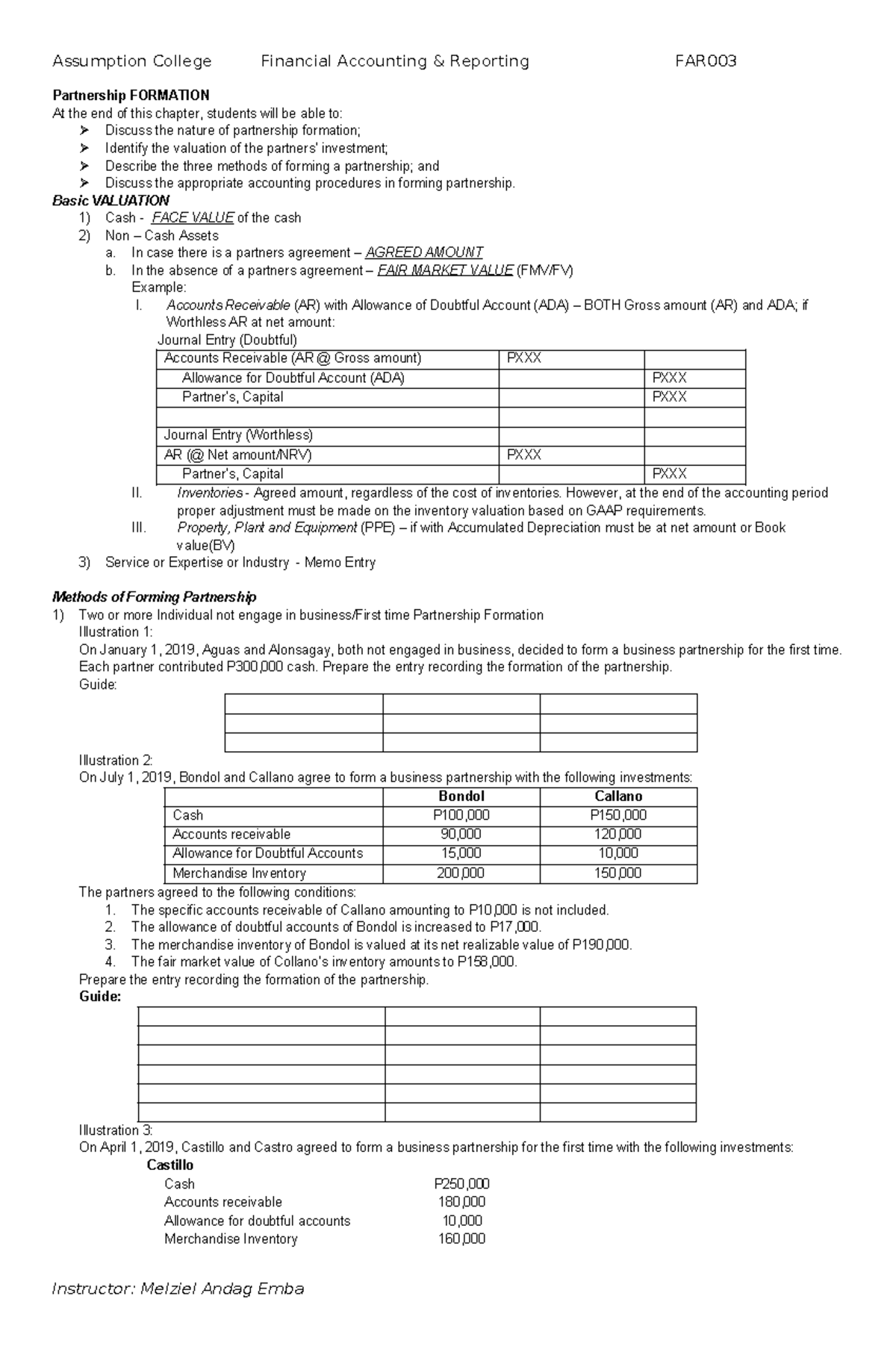 Partnership Formation Guide - FAR003 Assumption College - Studocu