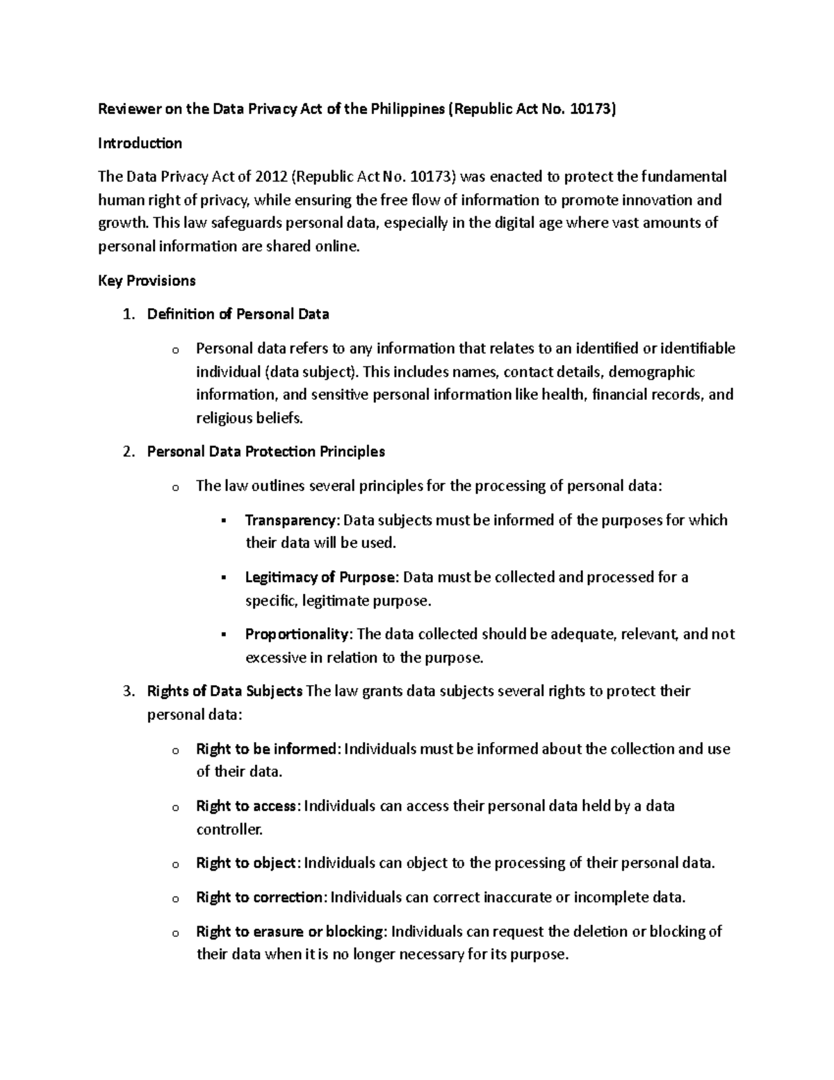 Reviewer on the Data Privacy Act of the Philippines - 10173 ...