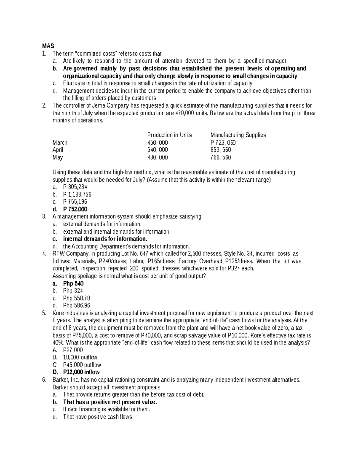 TQ-MAS Final Exam Review Guide: Key Topics and Practice Problems - Studocu