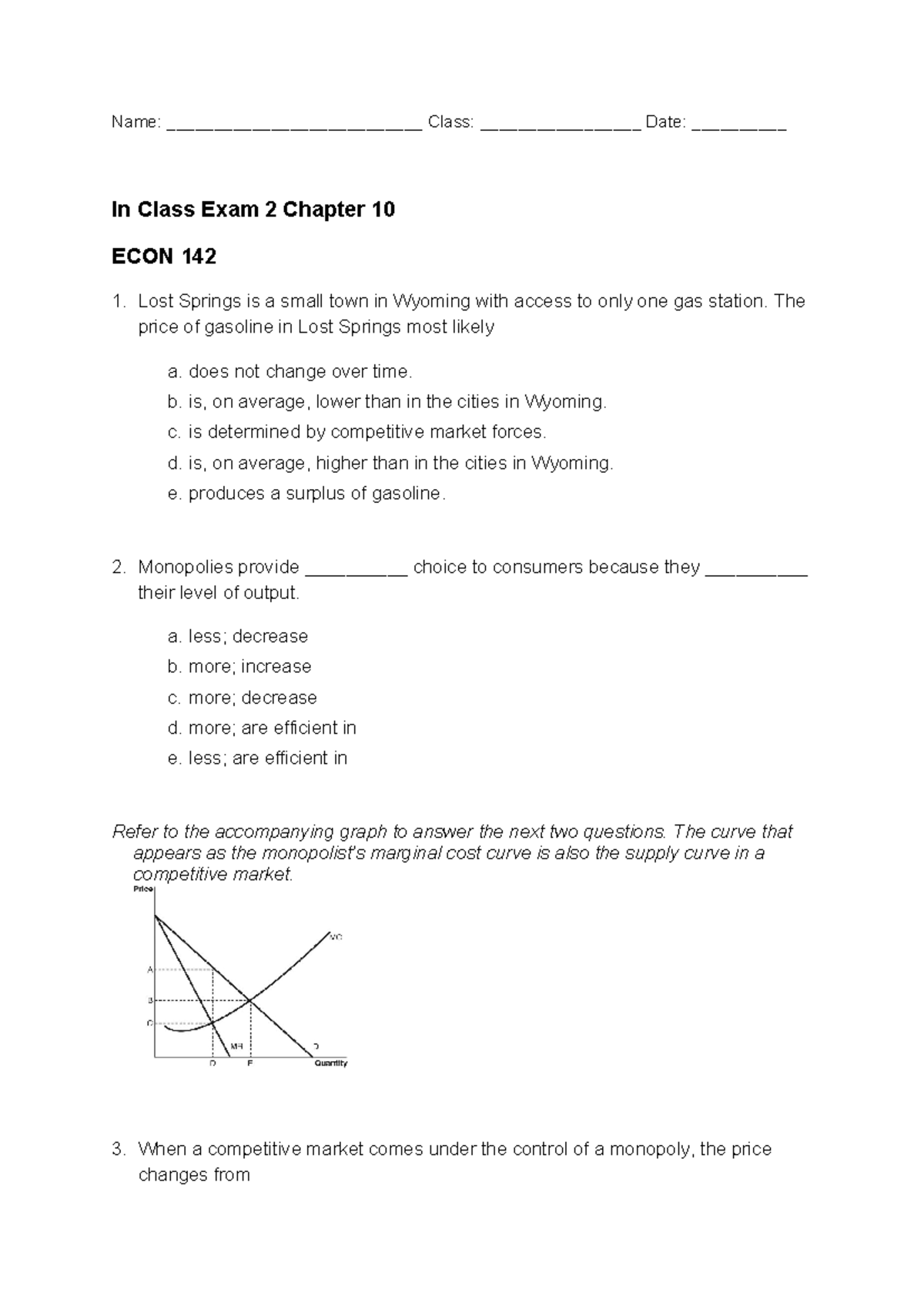 In-Class Exam 2 Review - Chapter 10 - ECON 142 - Studocu