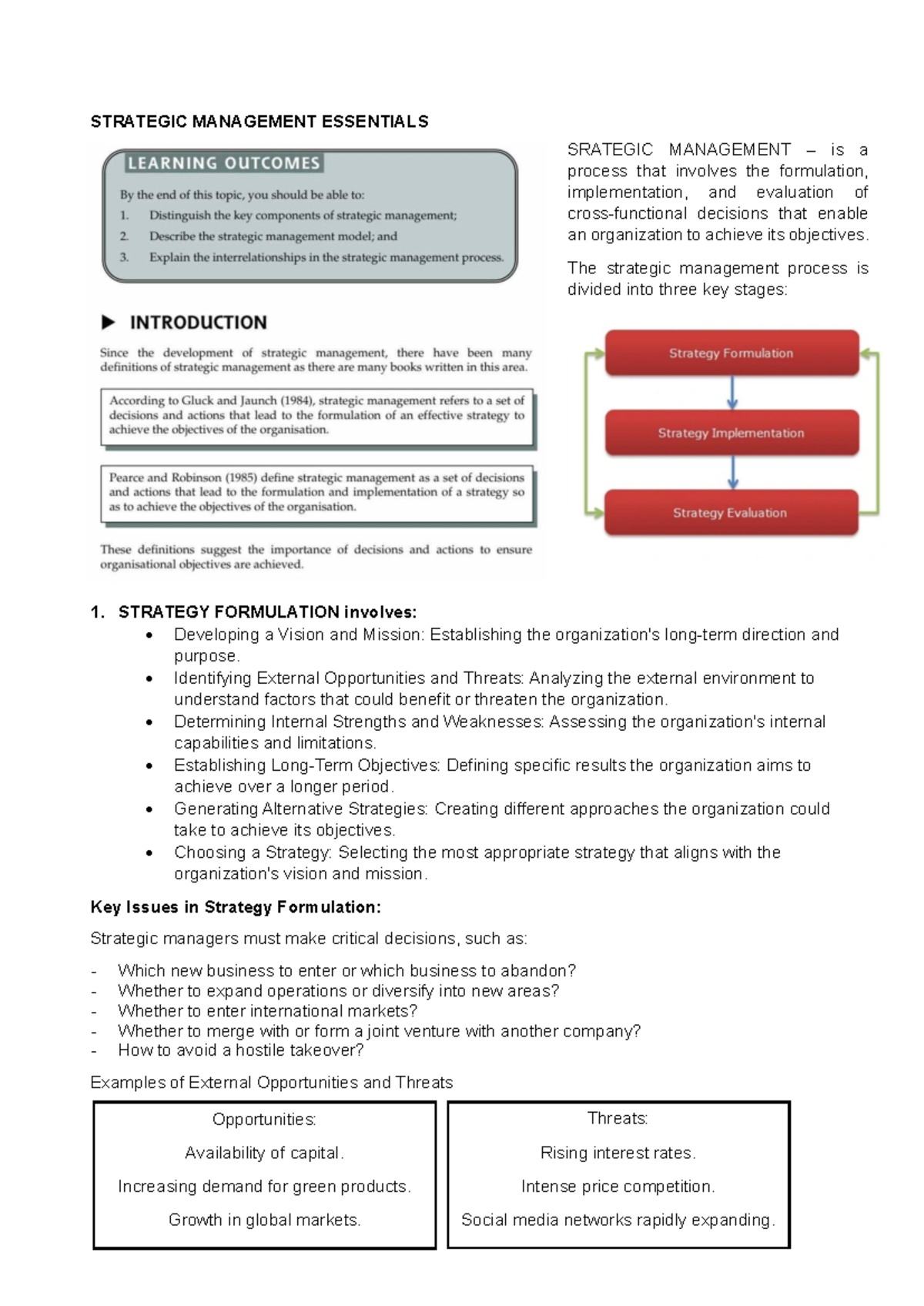 Strategic Management Essentials: Key Concepts and Processes - Studocu