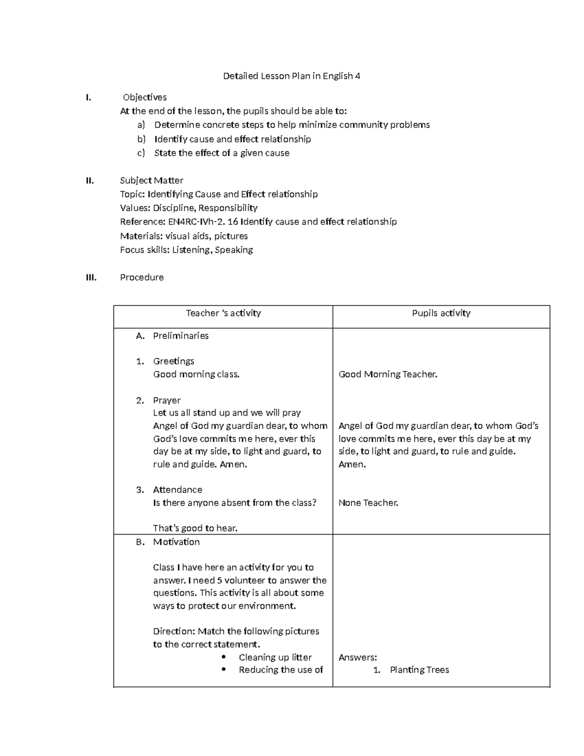 Identifying Cause and Effect - Detailed Lesson Plan (ENG 1 - Gr 4 ...