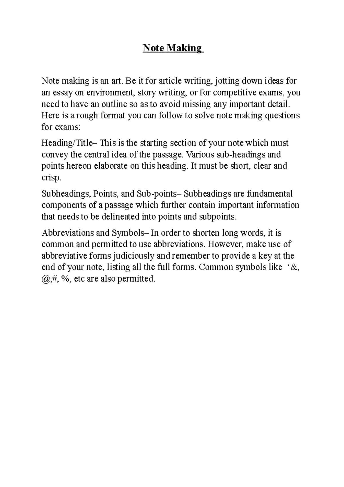 Note Making Techniques for Effective Study and Communication - Studocu