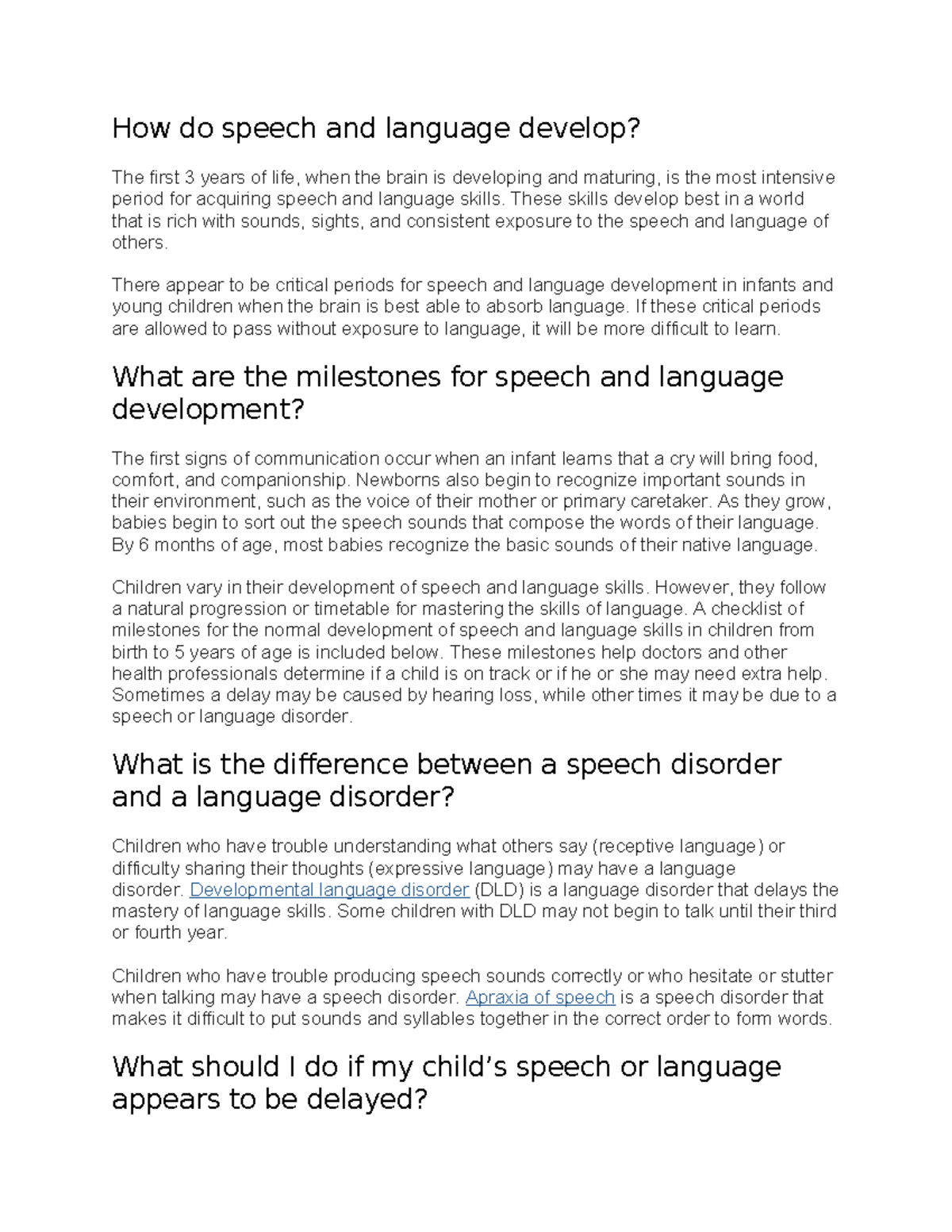 Speech and Language Development Milestones: Birth to Age 5 - Studocu