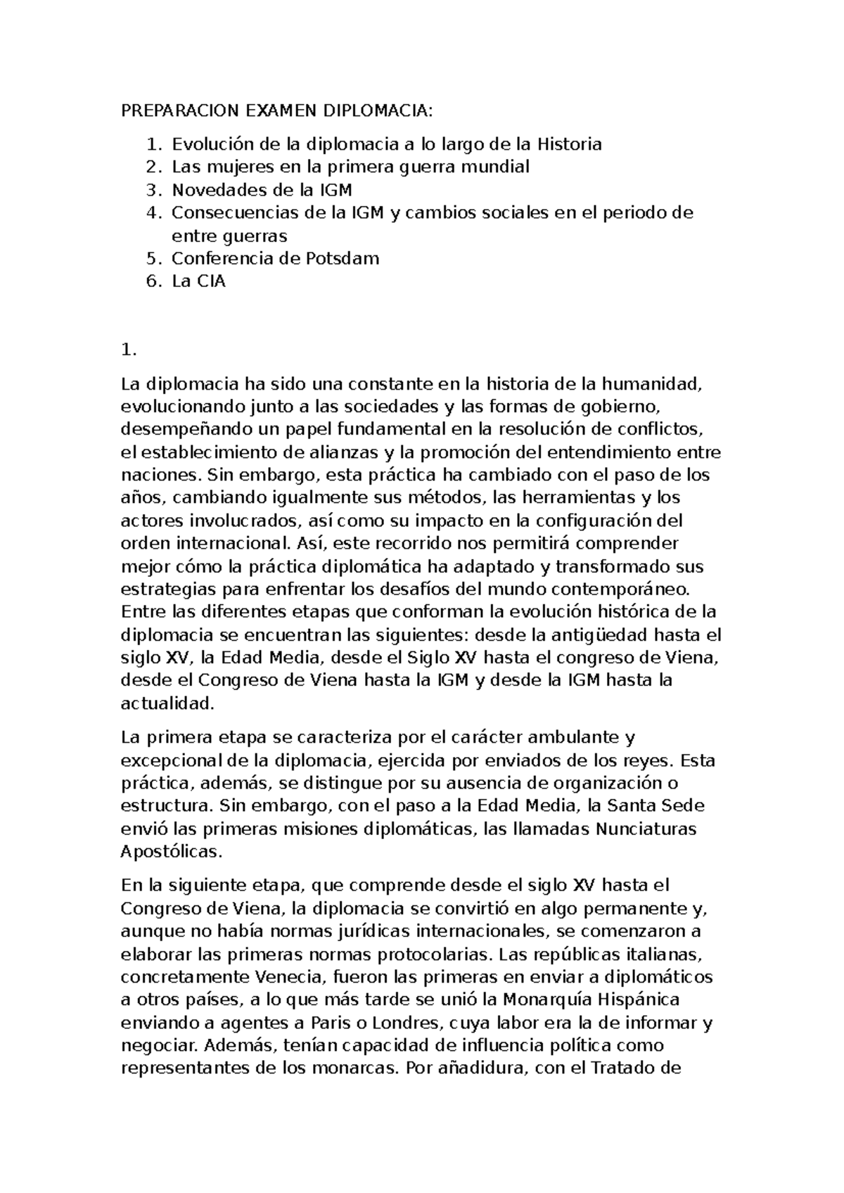 Preparación para el Examen de Diplomacia: Evolución Histórica y Temas Clave - Document Preview