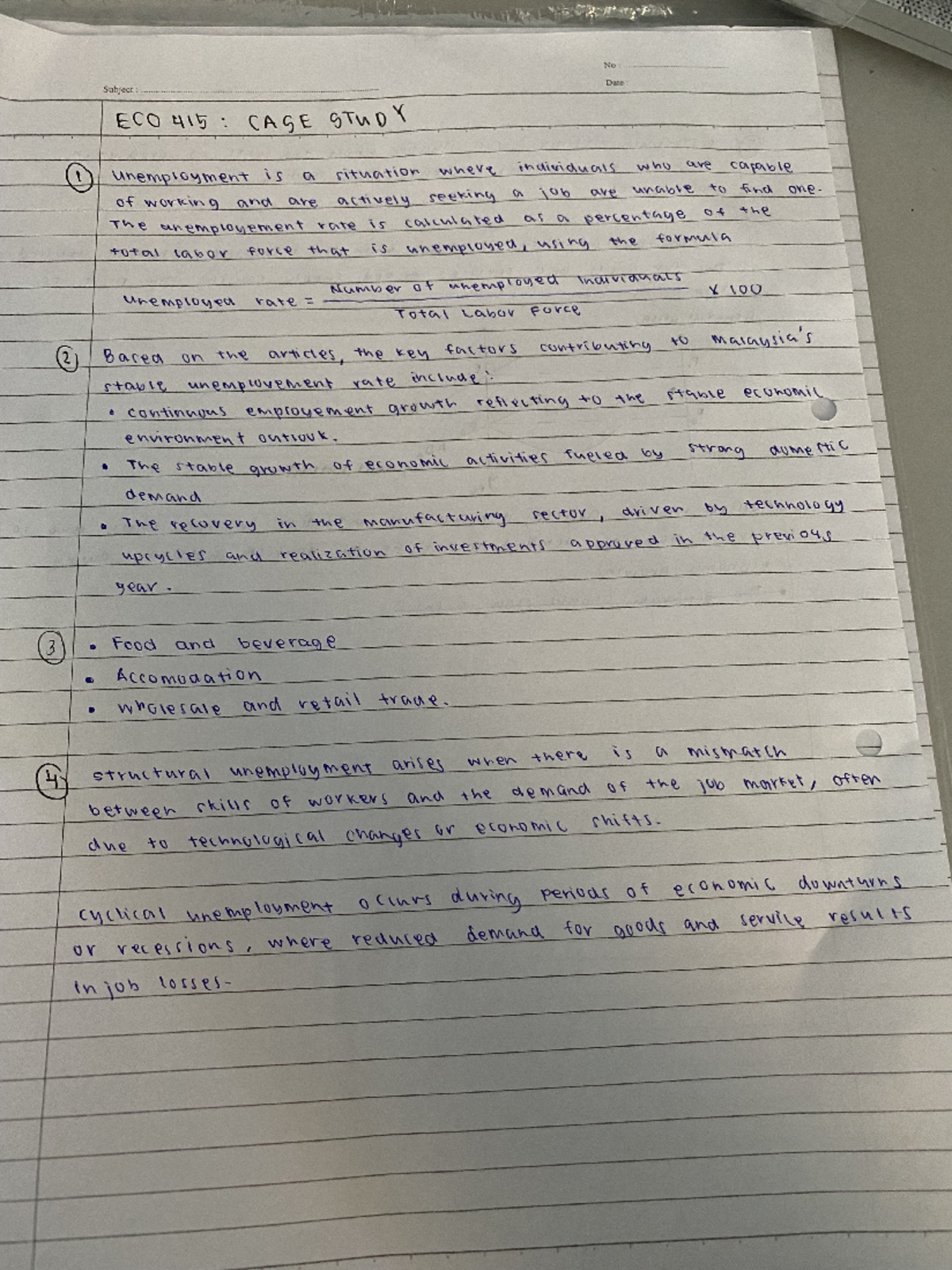 CASE Study Economy - No : Subject : Date : ECO 415 : CAGE STUDY I ...