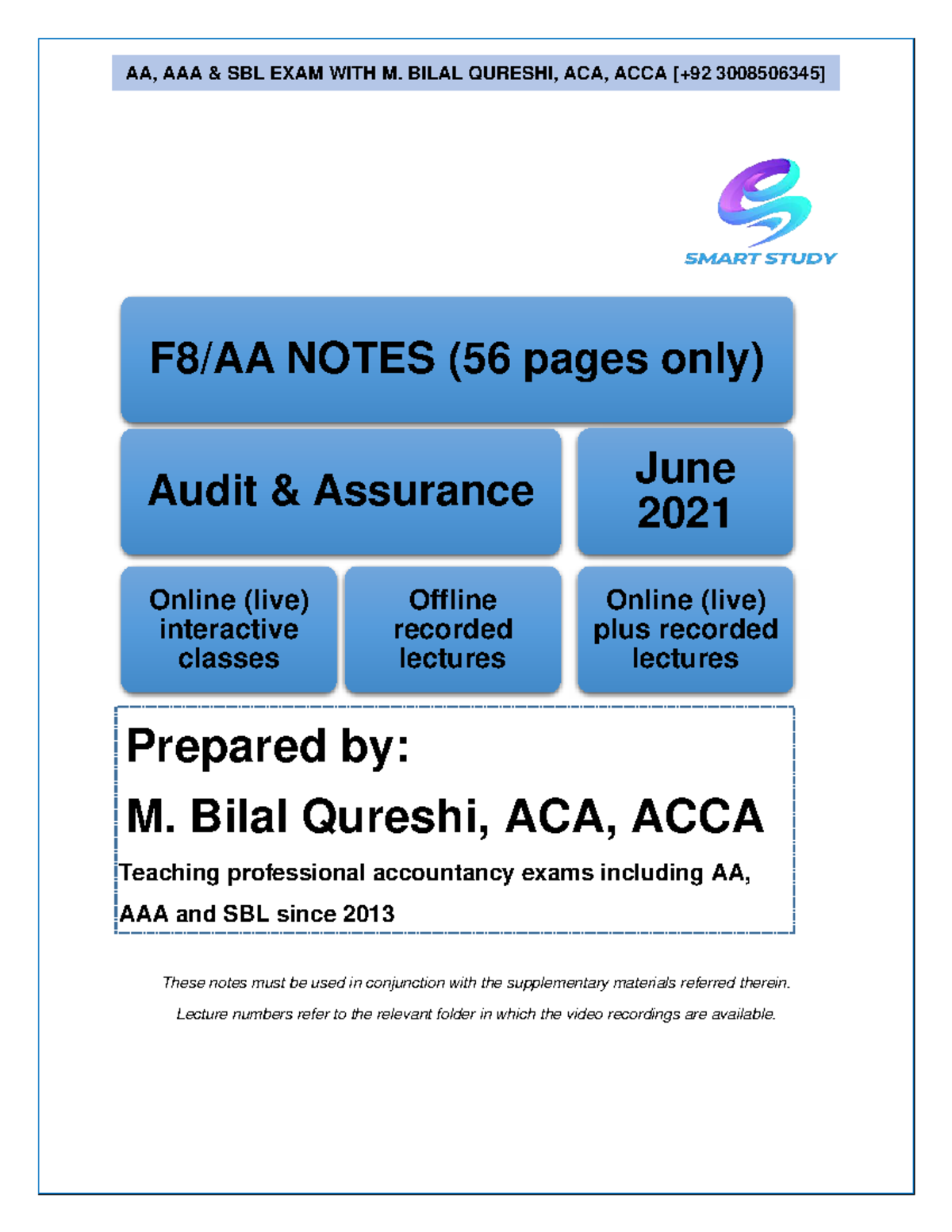AA, SBL EXAM NOTES BY M. BILAL QURESHI, ACA, ACCA (2021) - Studocu