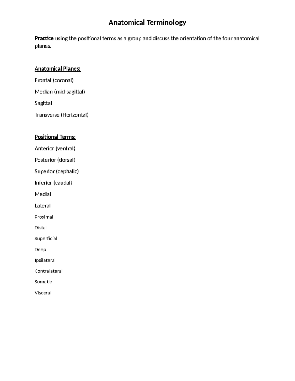 Lab 1 Anatomical Terminology - Anatomical Terminology Practice using ...