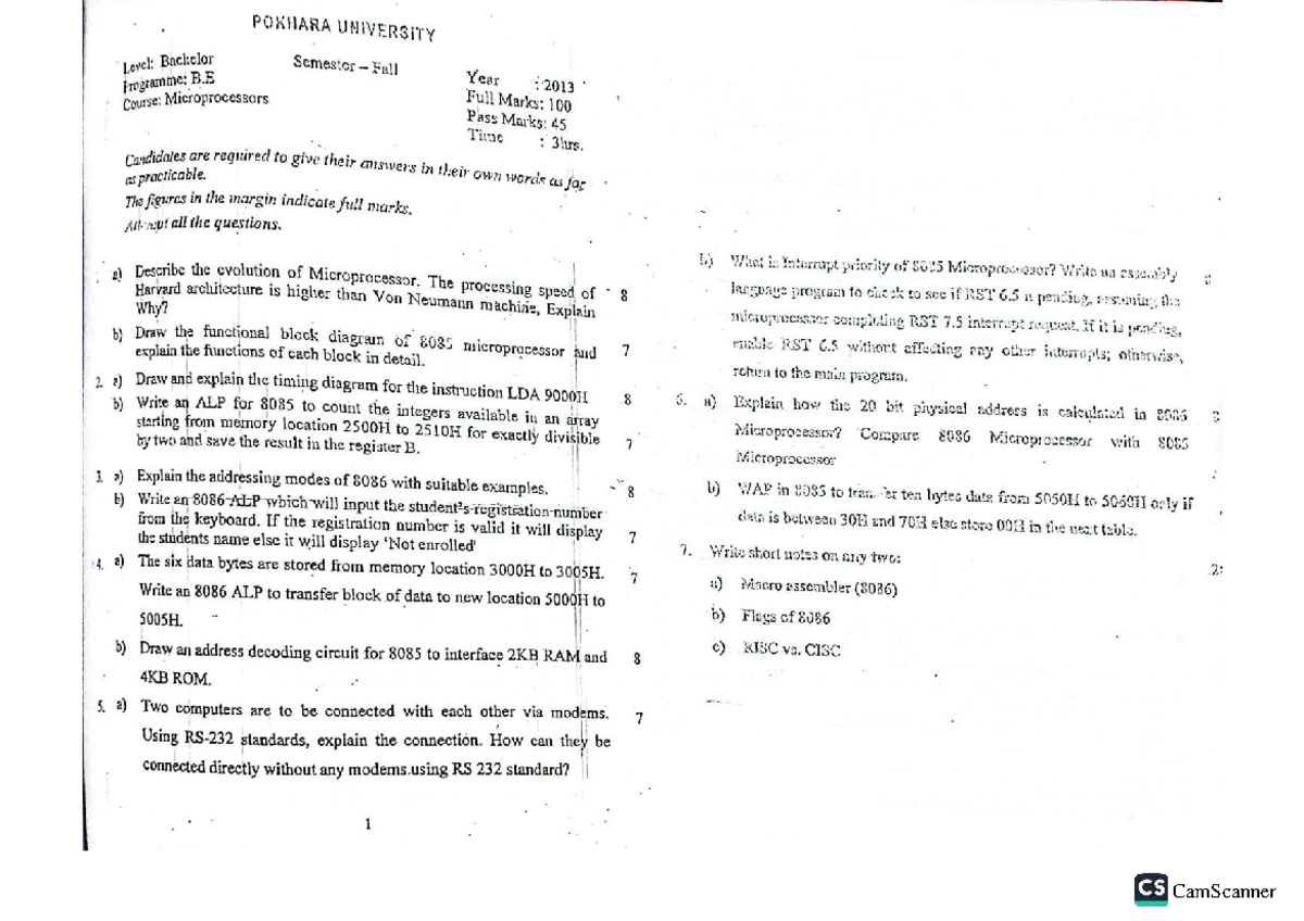 Microprocessor (BE) Semester 4 Tutorial Notes - Studocu