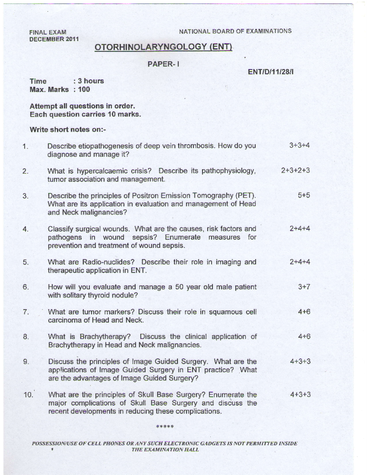 ENT FINALEXAM DECEMBER 2011: Comprehensive Study Guide for Paper-I, II ...