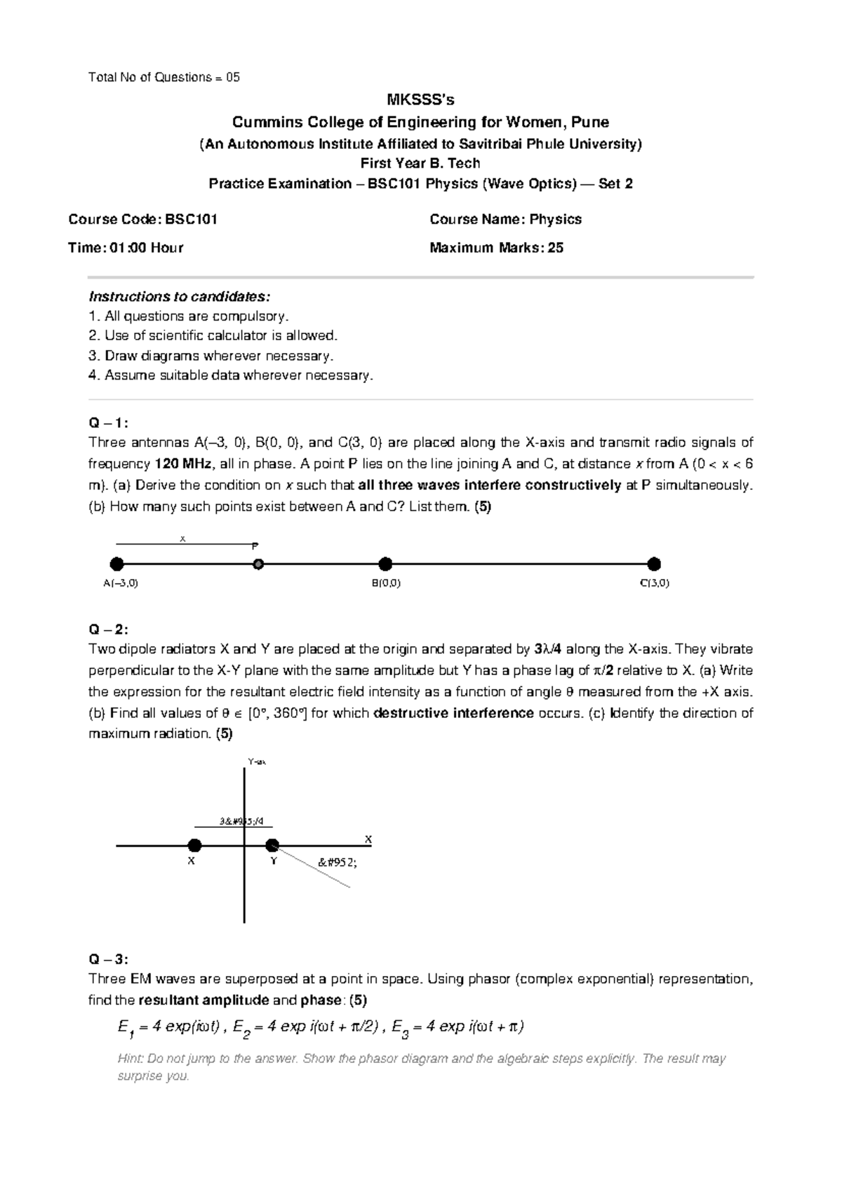 BSC101 Physics Practice Exam: Wave Optics Set 2 Questions - Studocu