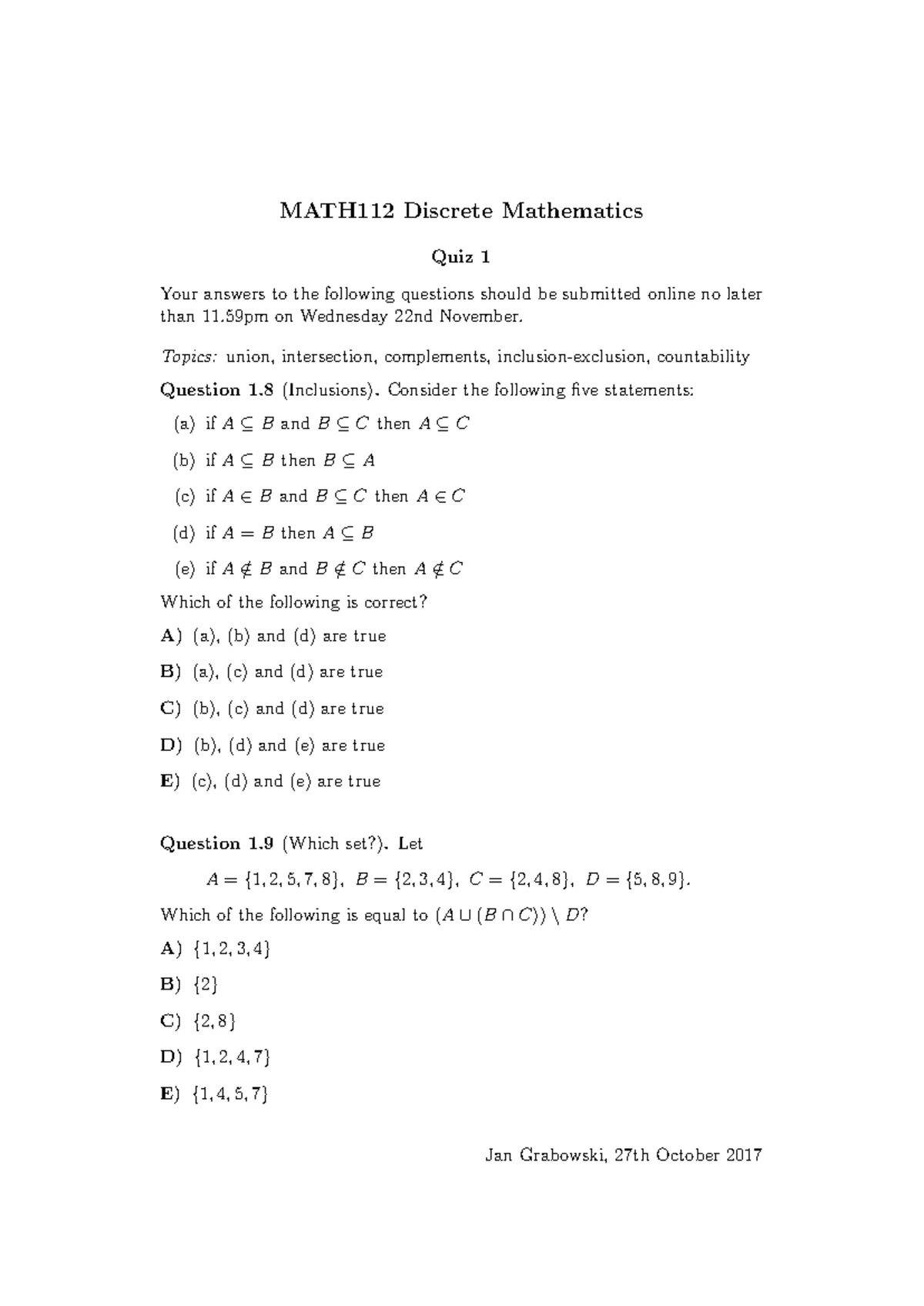 Discrete Mathematics Chap1 Exercise 2 Quiz - Answers to Homework 2 ...