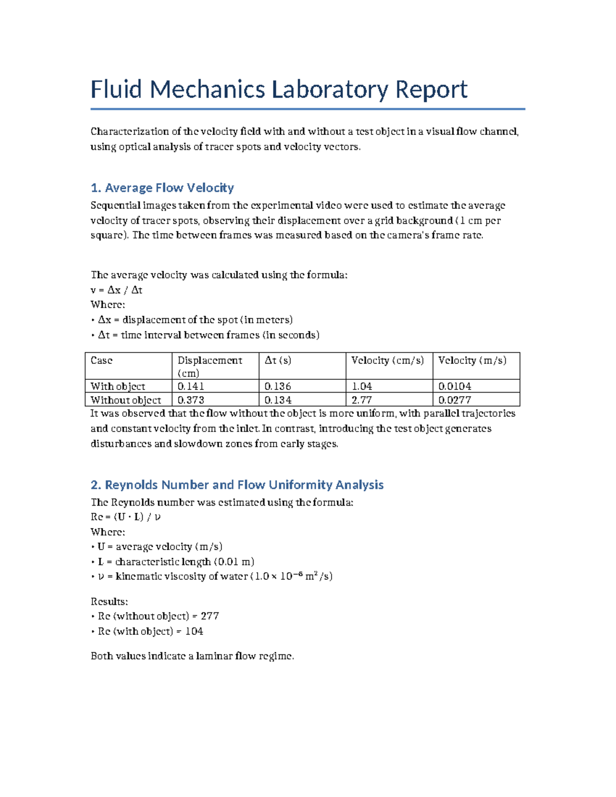 Fluid Mechanics Lab Report: Velocity Field Analysis EN - Studocu