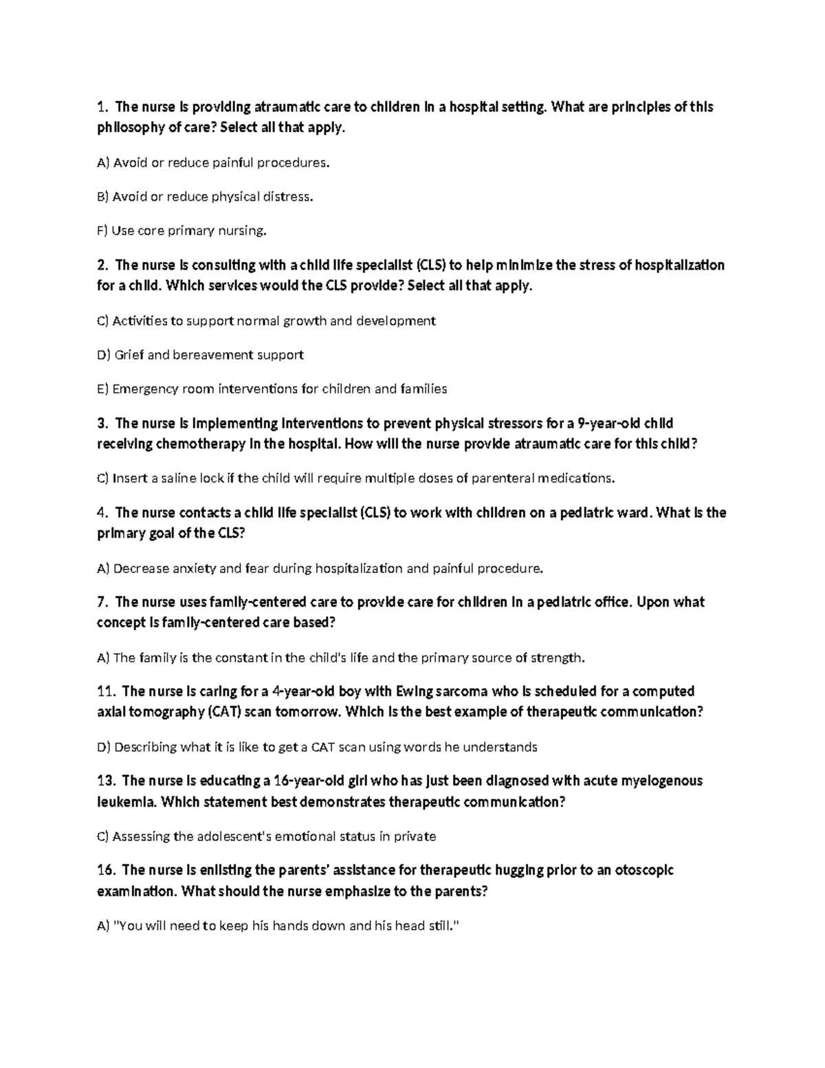 Exam 1 Review - Practice test questions for exam 1 in pediatrics 1330 ...