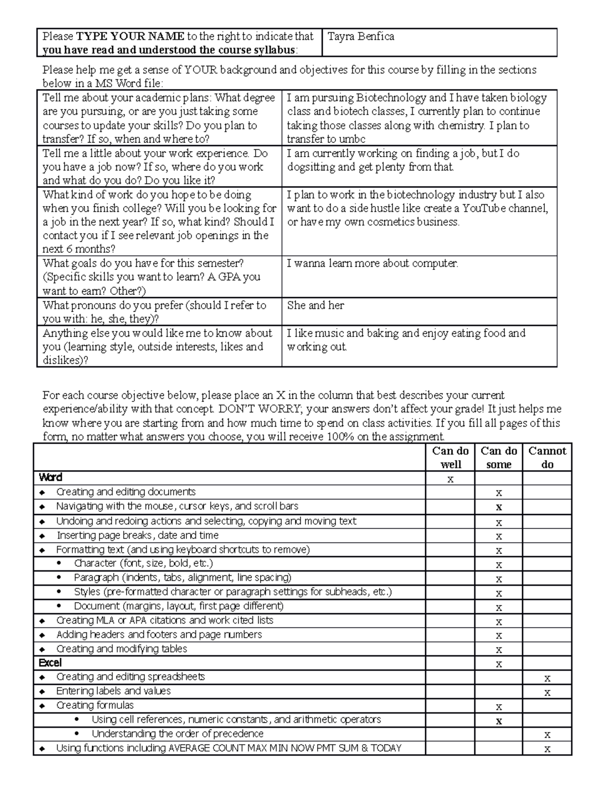 Objectives Precheck 2022: Course Background and Goals Form - Studocu