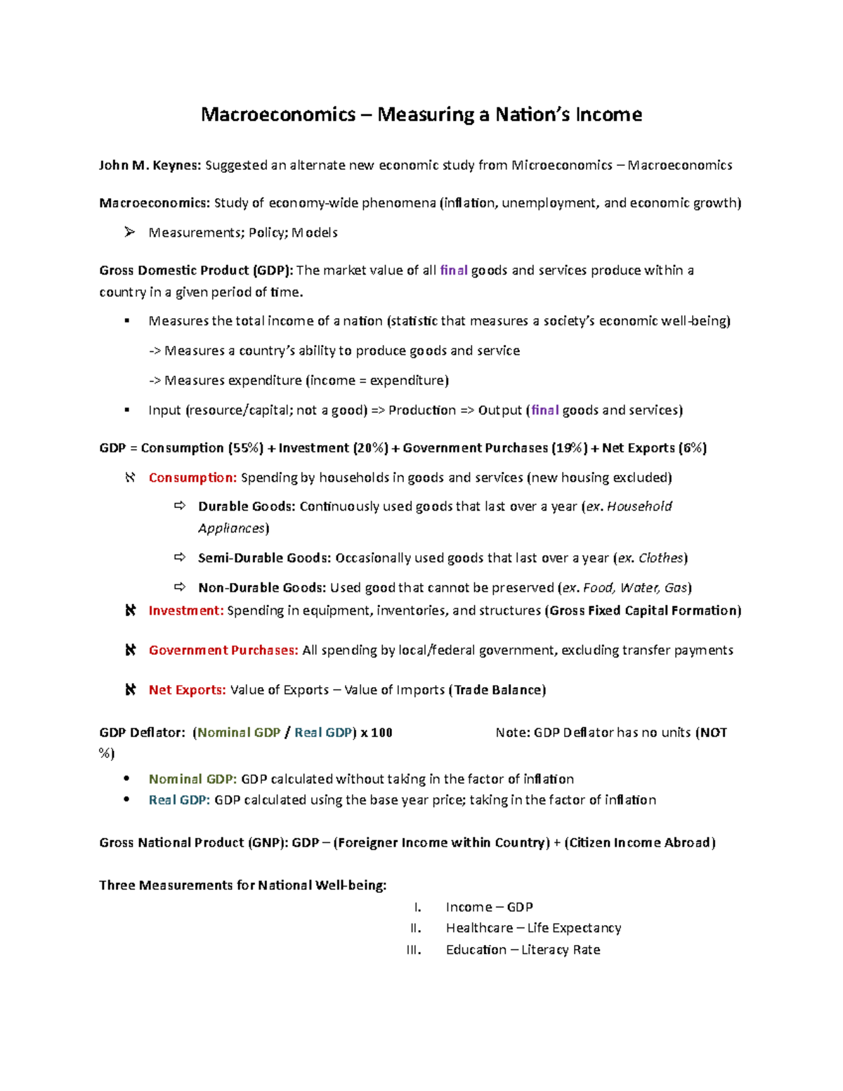 Macroeconomics Summary: Key Concepts & GDP Measurement Insights - Studocu