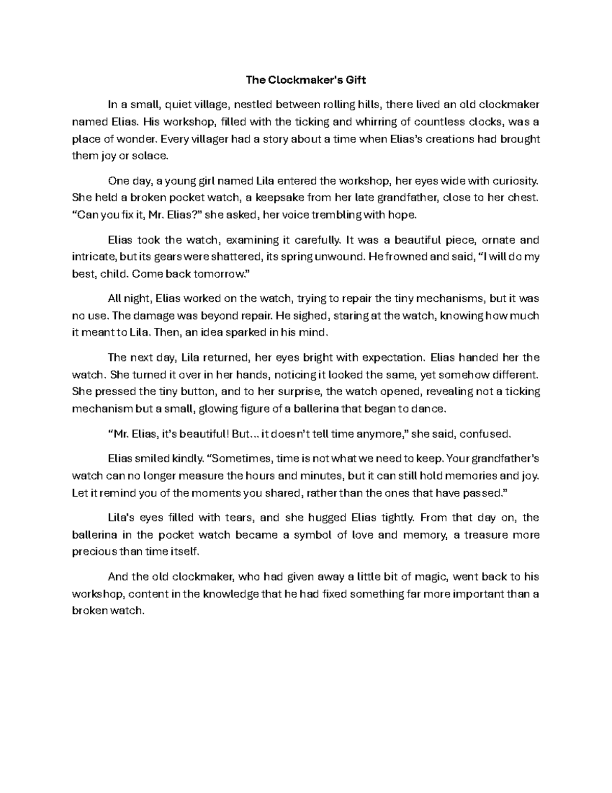 The Clockmaker's Gift - A Heartwarming Tale of Time and Memory - Studocu