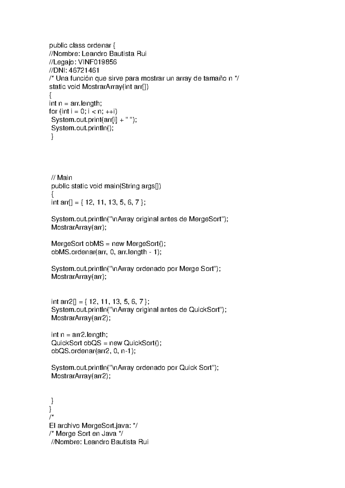 TP4 - Algoritmos de Ordenamiento en Java (VINF019856) - Studocu