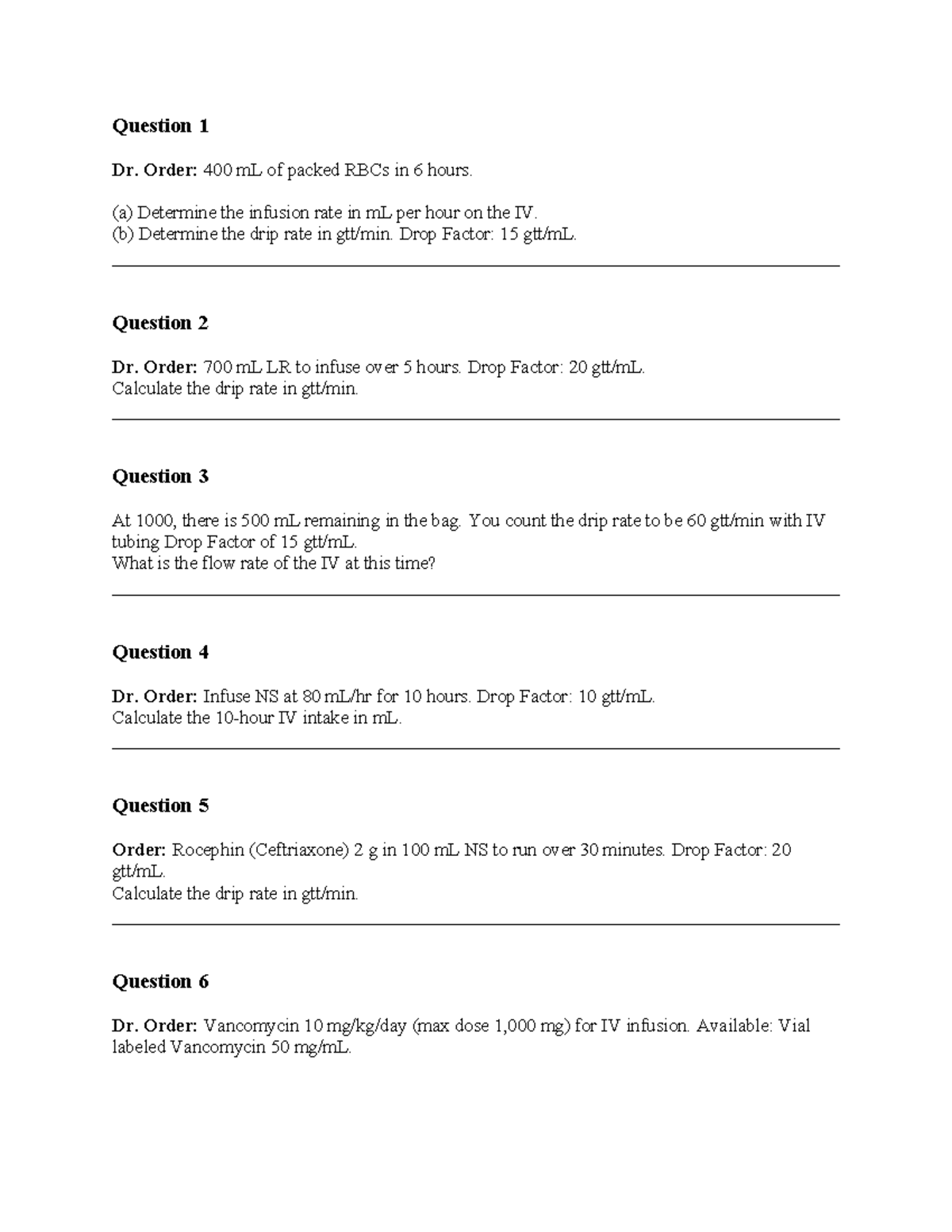 Final Med Math Practice Test: IV Infusion Rates & Calculations - Studocu