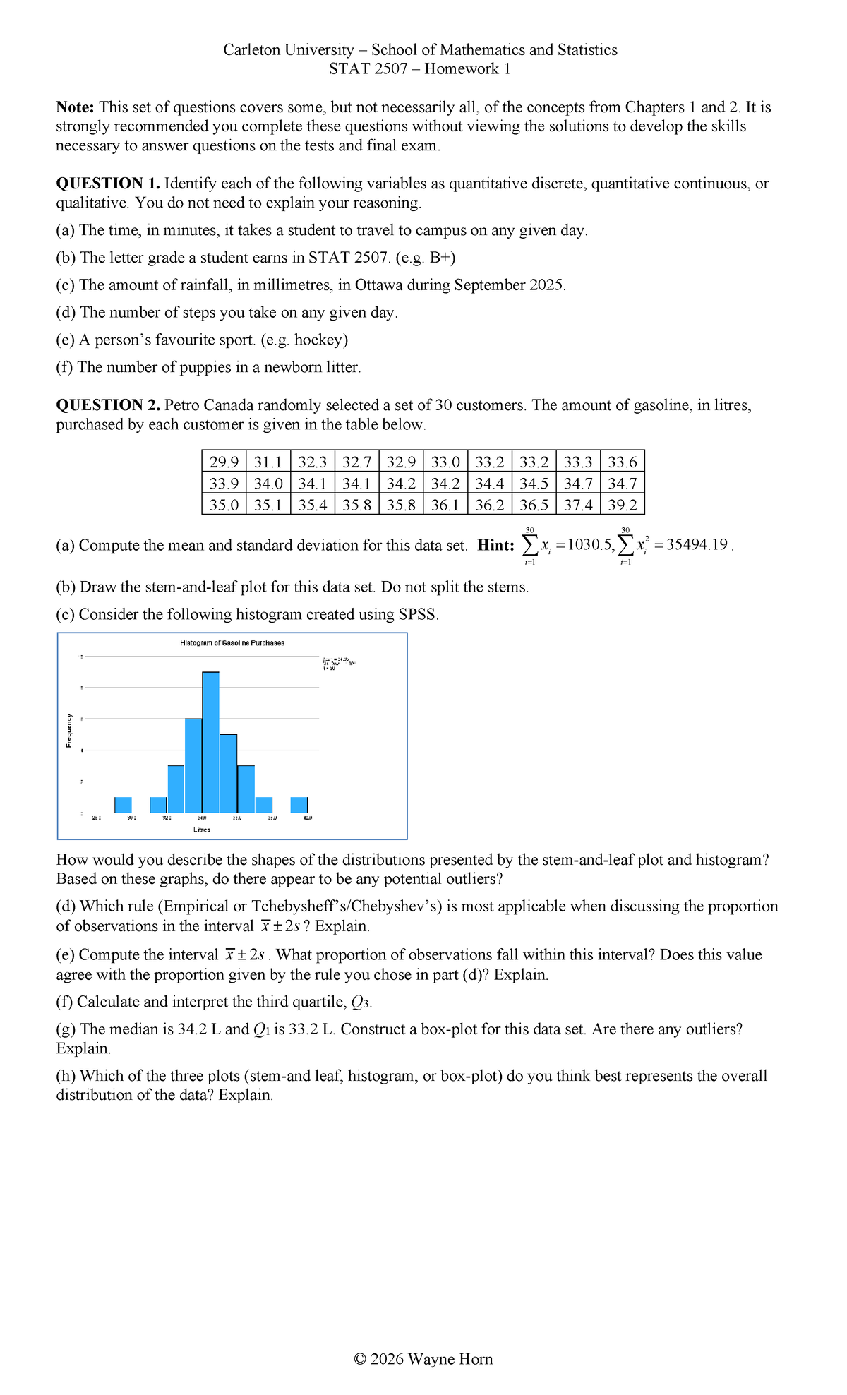 STAT 2507 Homework 1 - Concepts from Chapters 1 & 2 - Studocu