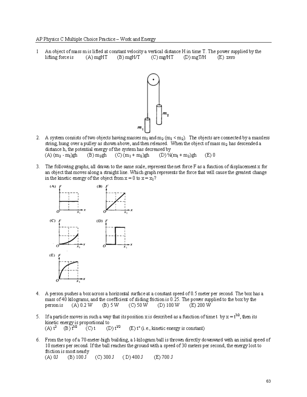 AP Physics C Work, Power, and Energy MCQ Practice - Studocu