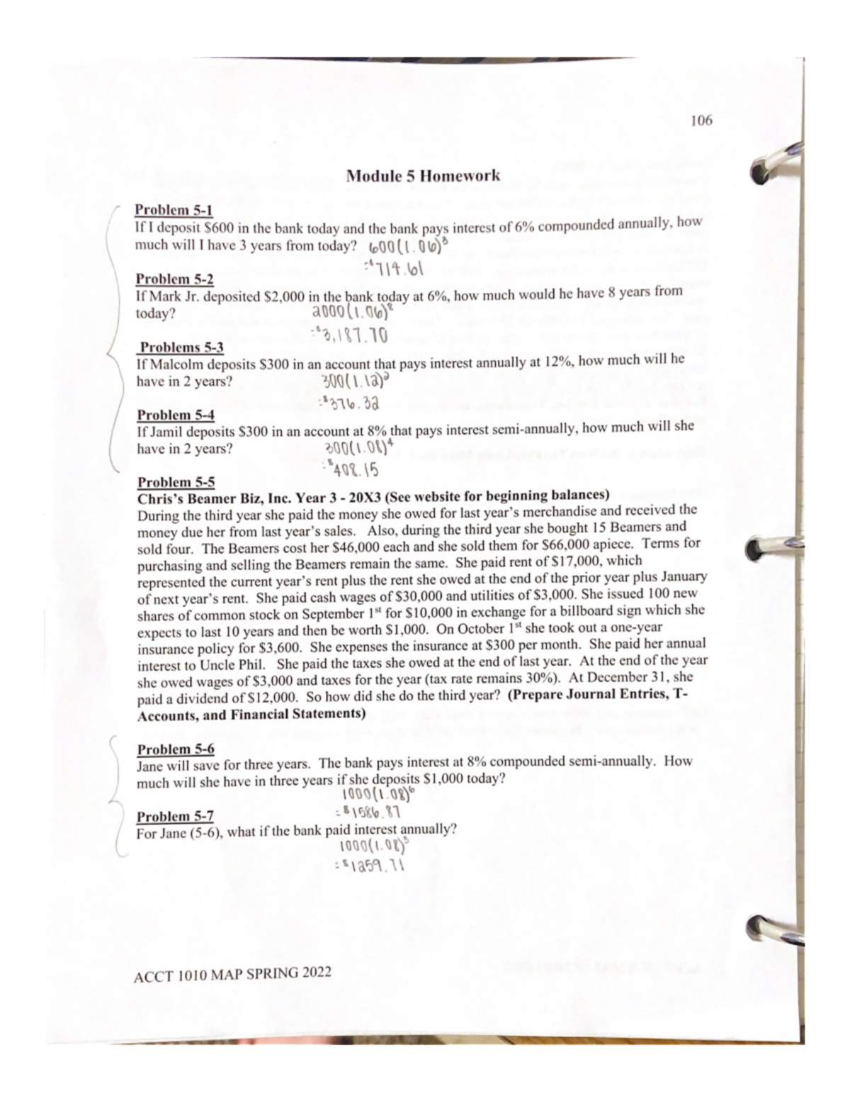 ACCT 1010 Module 5 Homework Problems & Solutions - Spring 2022 - Studocu