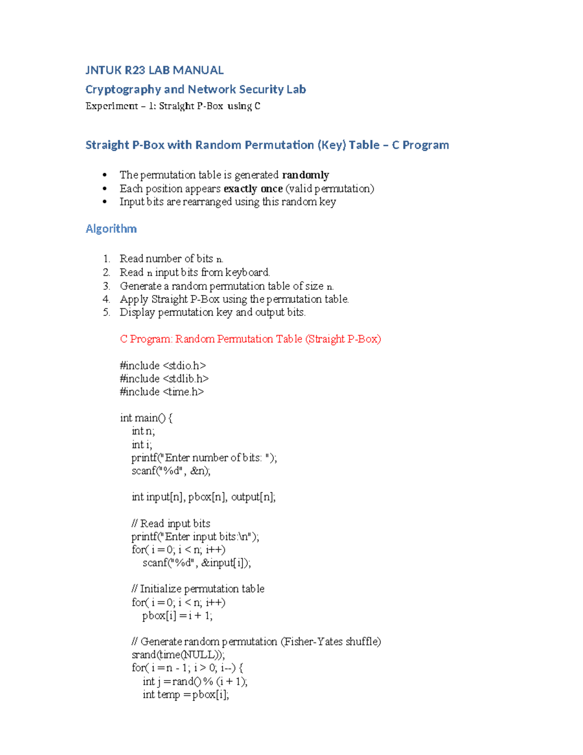 JNTUK R23 Lab Manual: Cryptography & Network Security - Experiment 1 ...