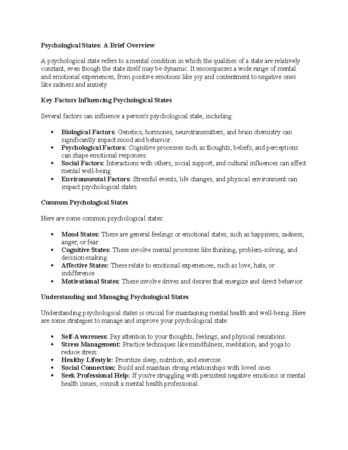 Psychological States: Overview, Influences, and Management Strategies ...