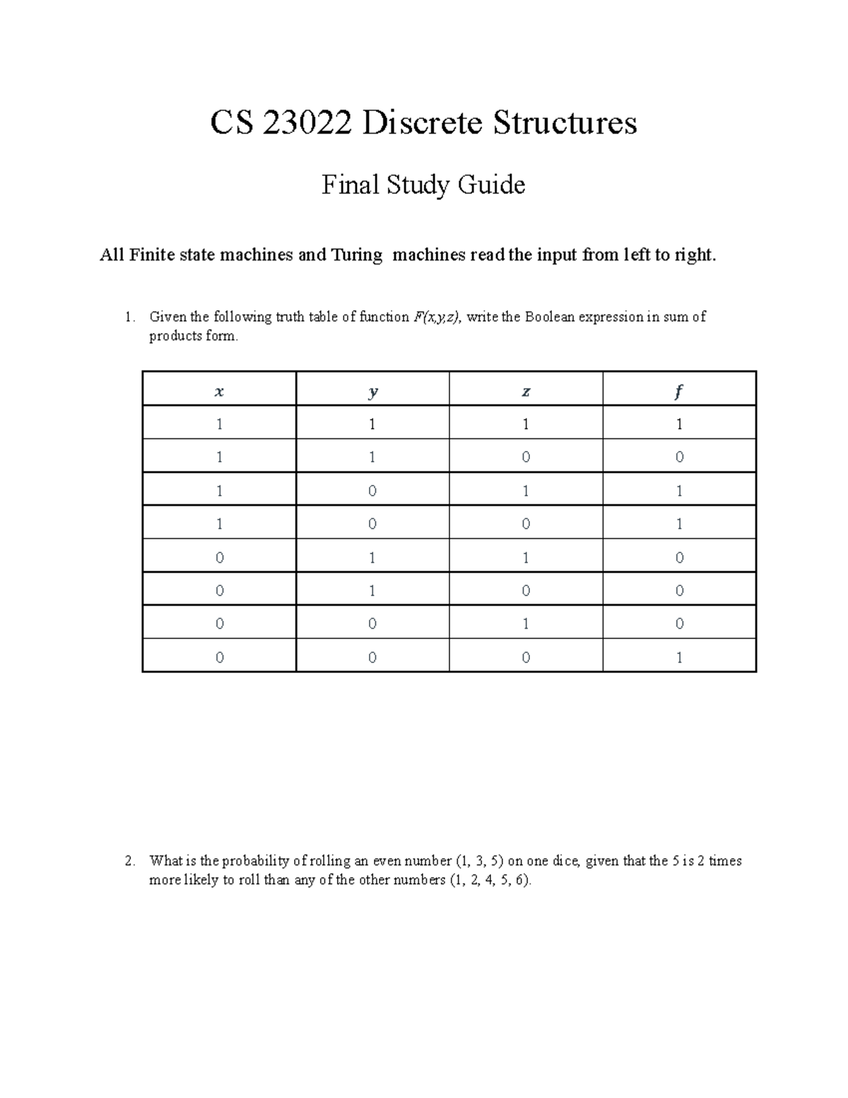 CS 23022 Discrete Structures Final Study Guide - Studocu