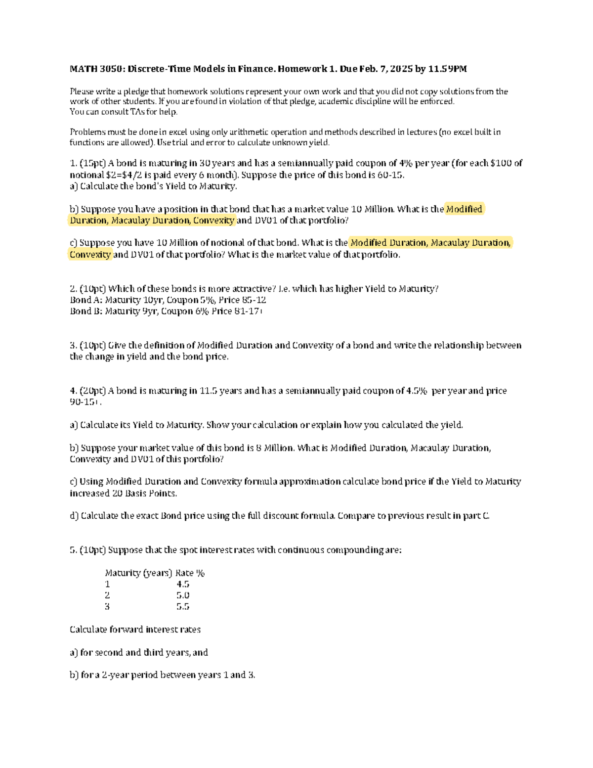 Homework 1: MATH 3050 Discrete-Time Models in Finance Spring 2025 - Studocu