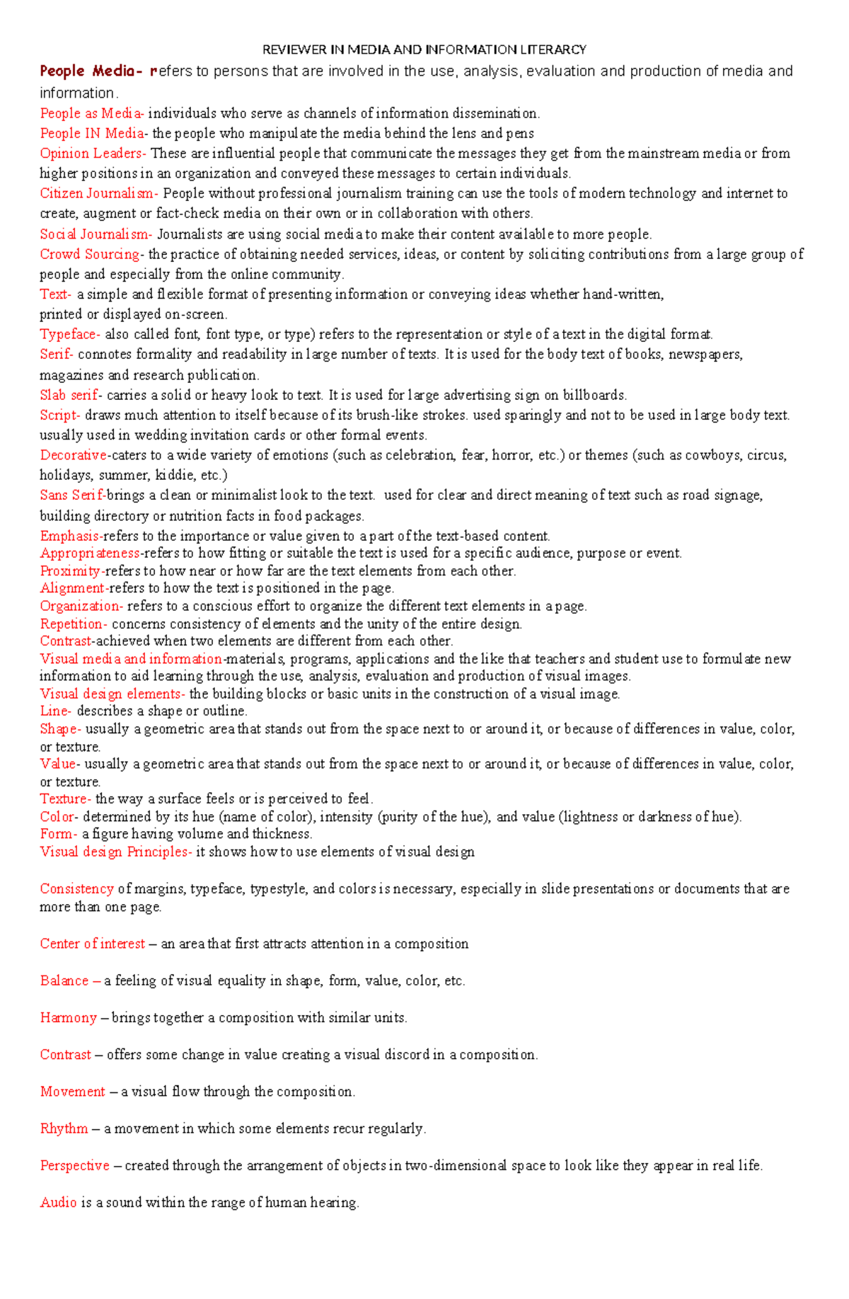 REVIEWER IN MEDIA AND INFORMATION LITERACY Q4 - Studocu