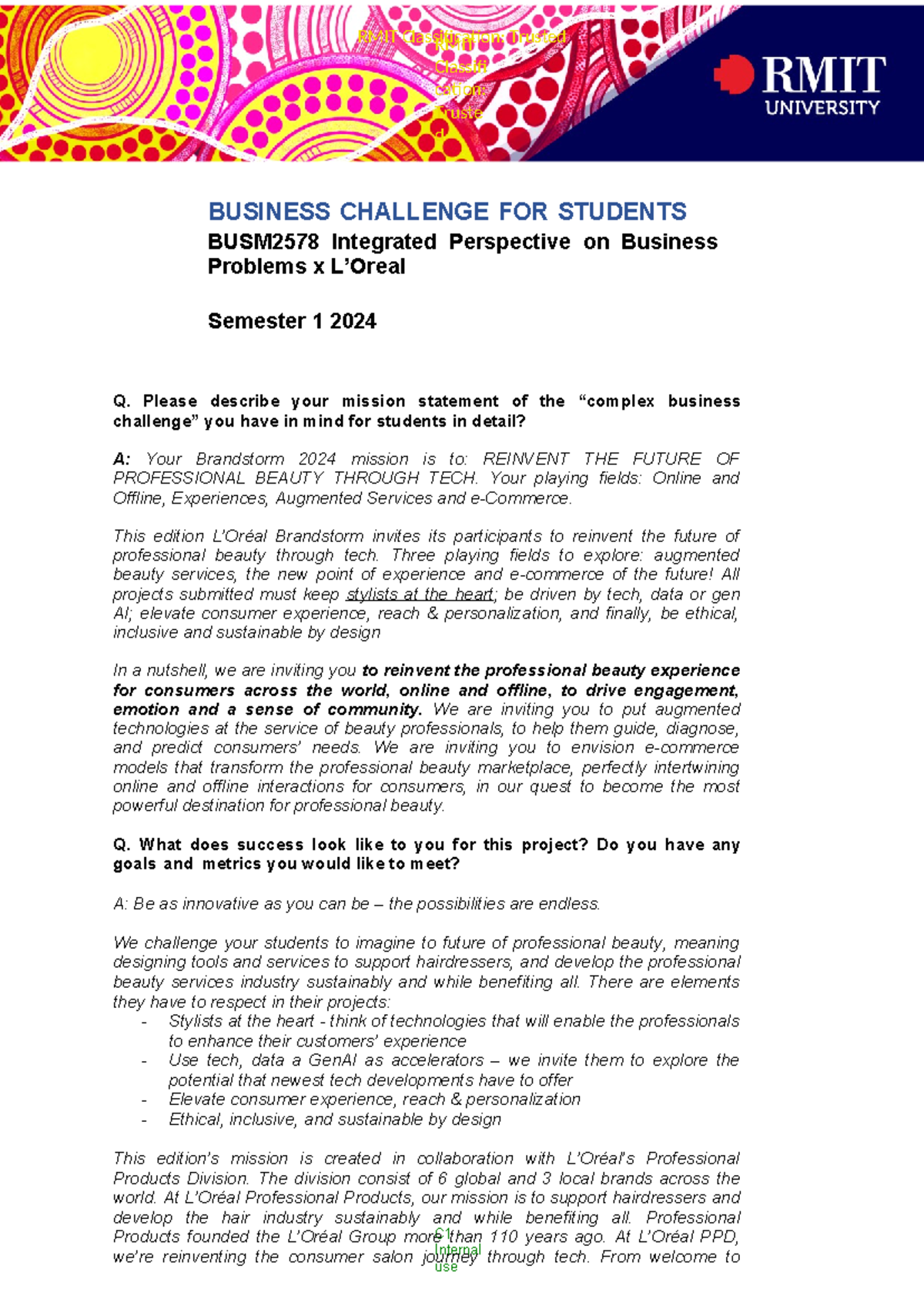 BBus+IPBP+course+-+L%E2%80%99Ore%CC%81al+Business+Challenge - RMIT ...