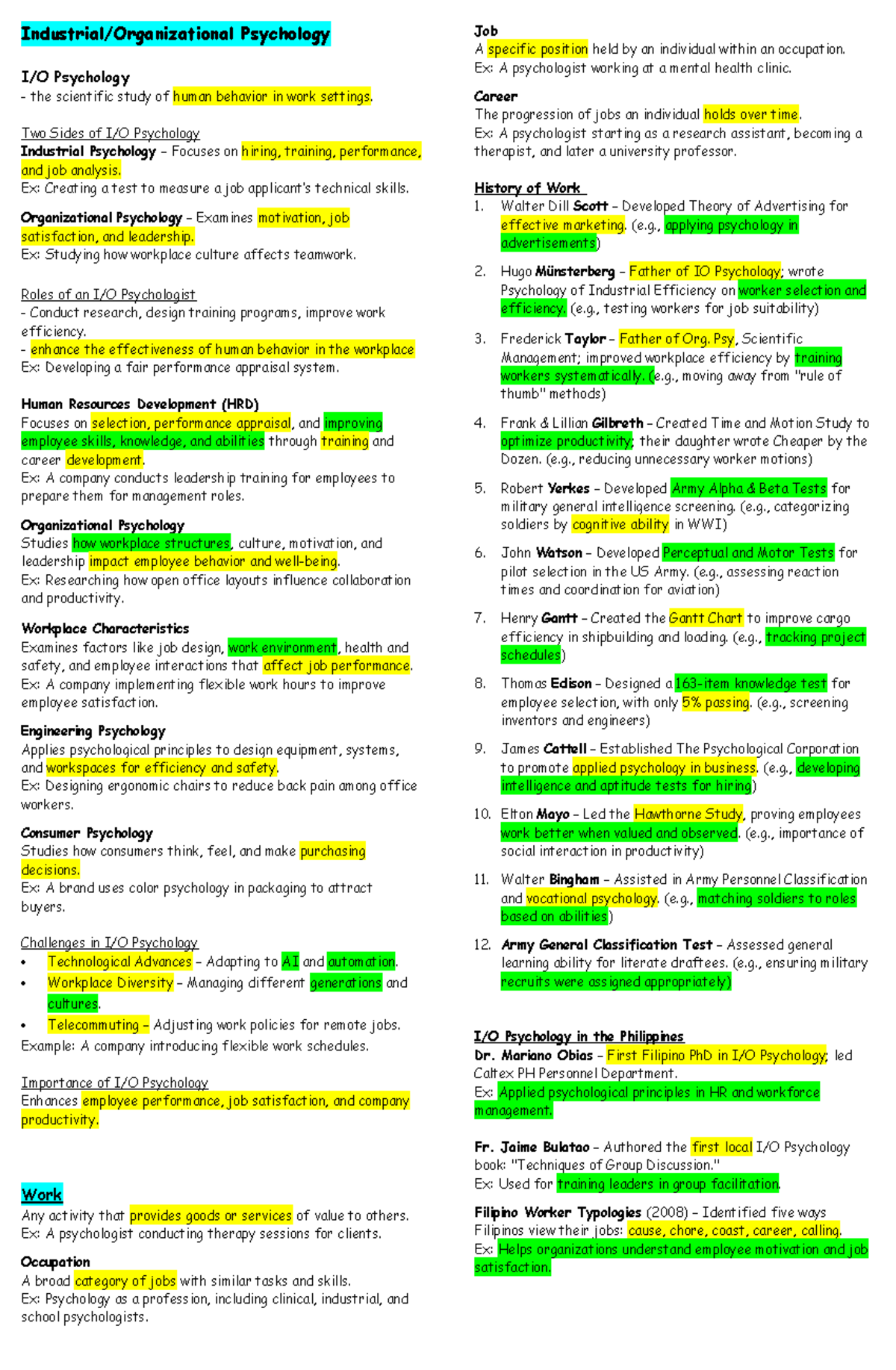 IO Psychology - Prelim Study Guide and Key Concepts - Studocu