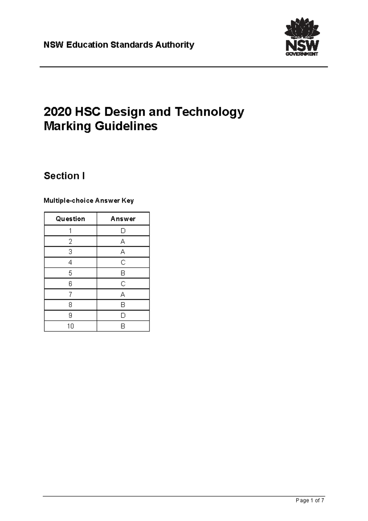 2020 HSC Design & Technology Marking Guidelines Answer Key - Studocu