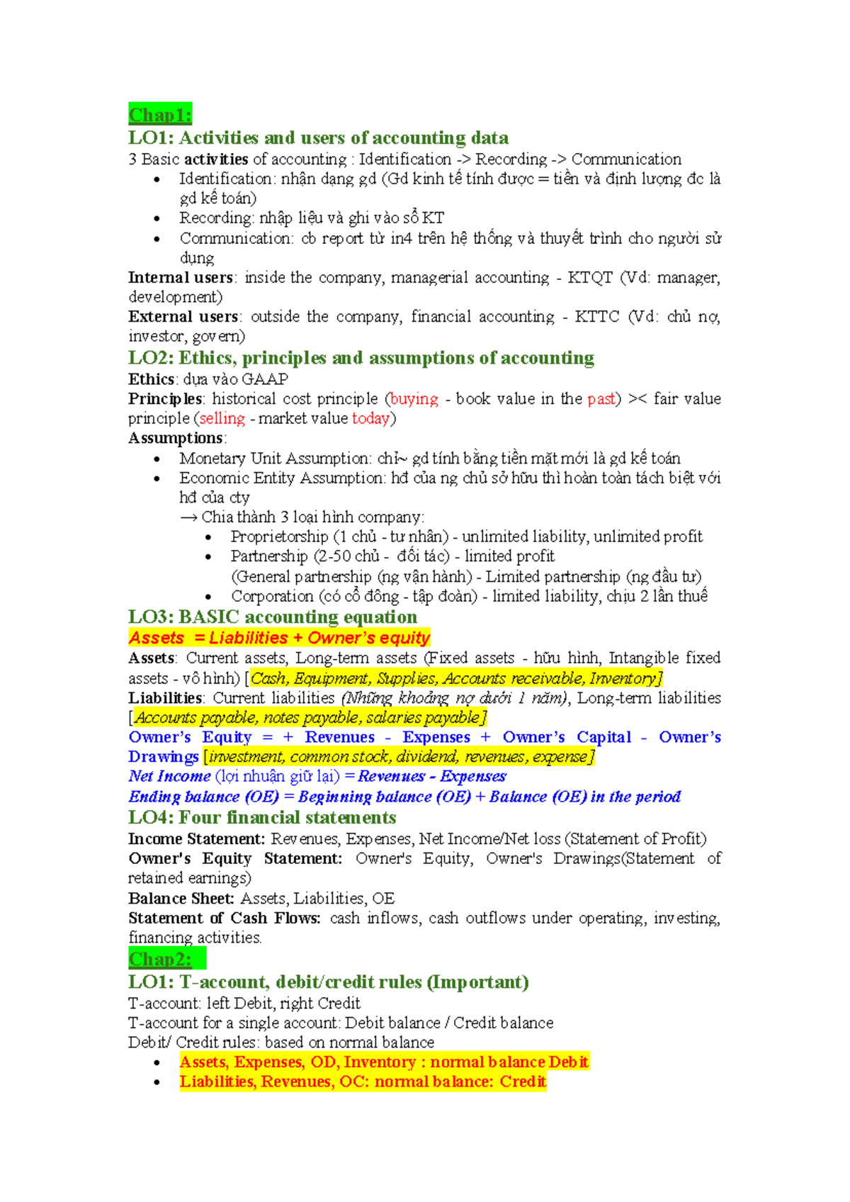 Principle of Accounting Cheat Sheet: Key Concepts & Activities - Studocu