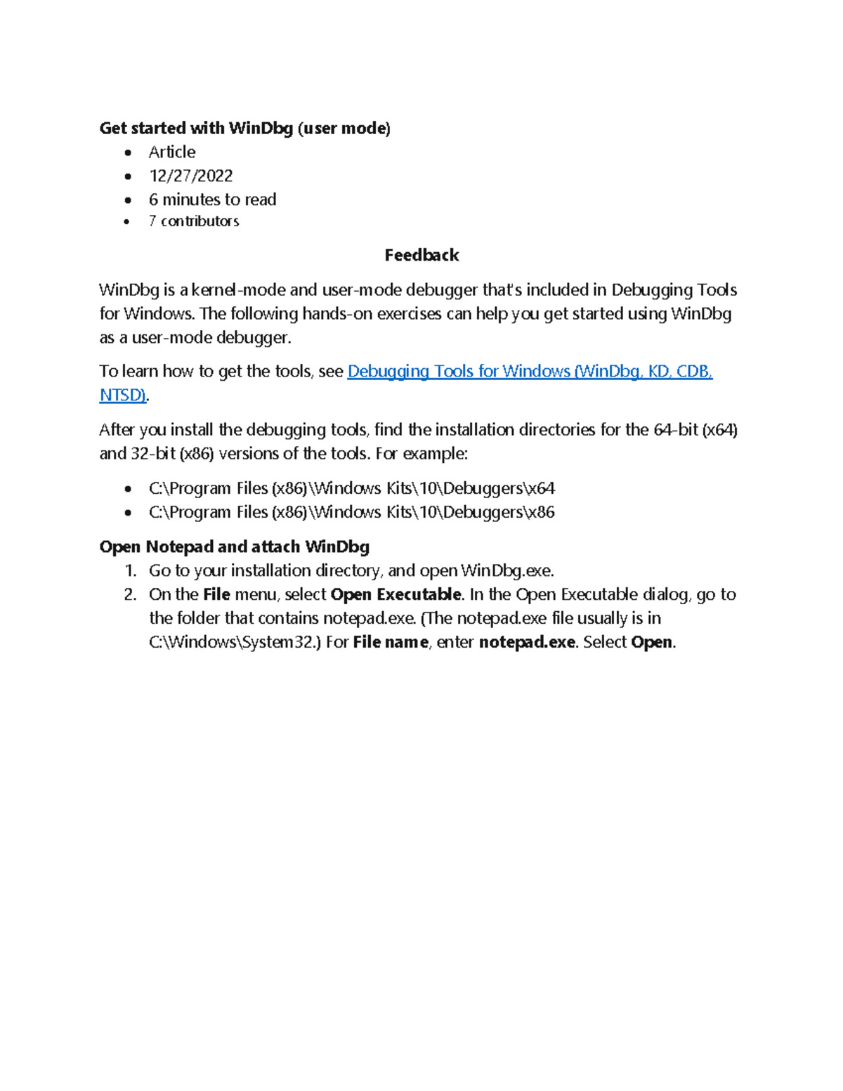 Get started with WinDbg (user mode) - Studocu