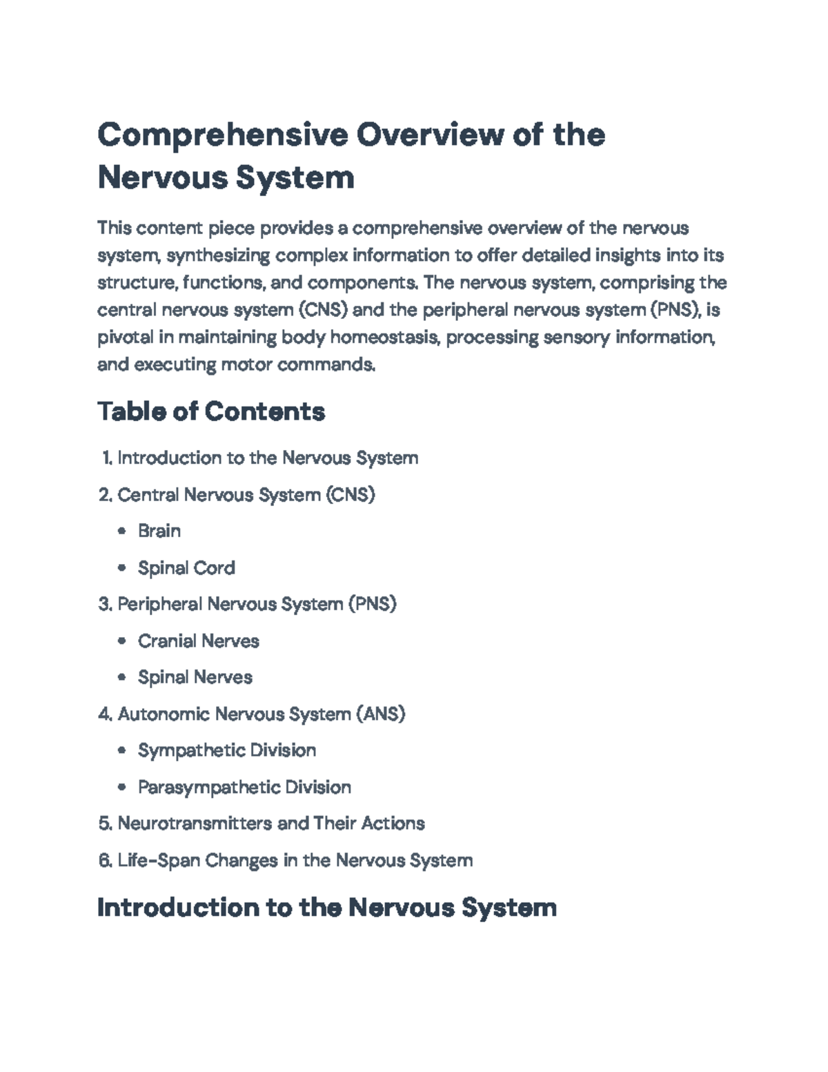 Comprehensive Nervous System Overview Notes (BIO 101) - Studocu