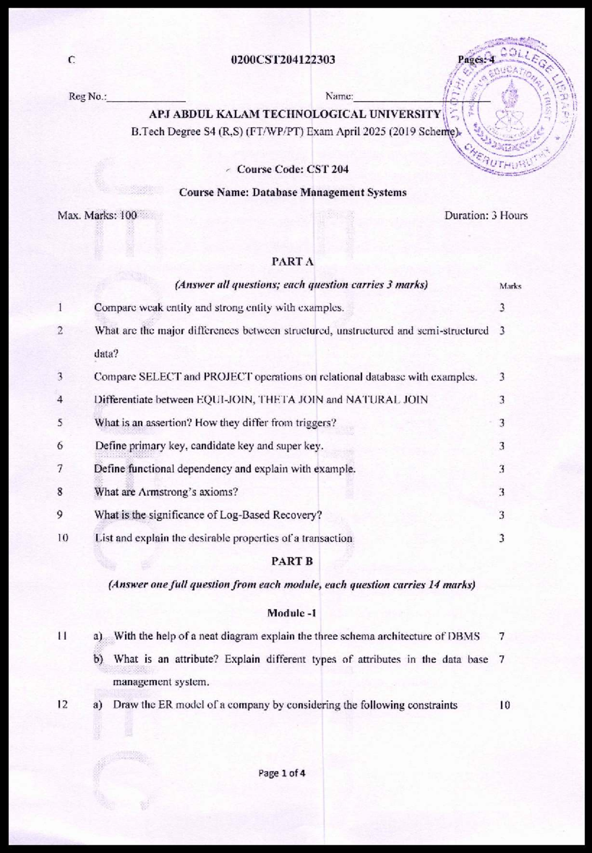 CST 204 Final Exam Notes: Database Management Systems, April 2025 - Studocu