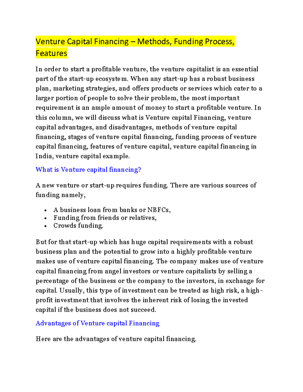 Venture Capital Financing - Lecture Notes Series 1-3 Insights - Studocu