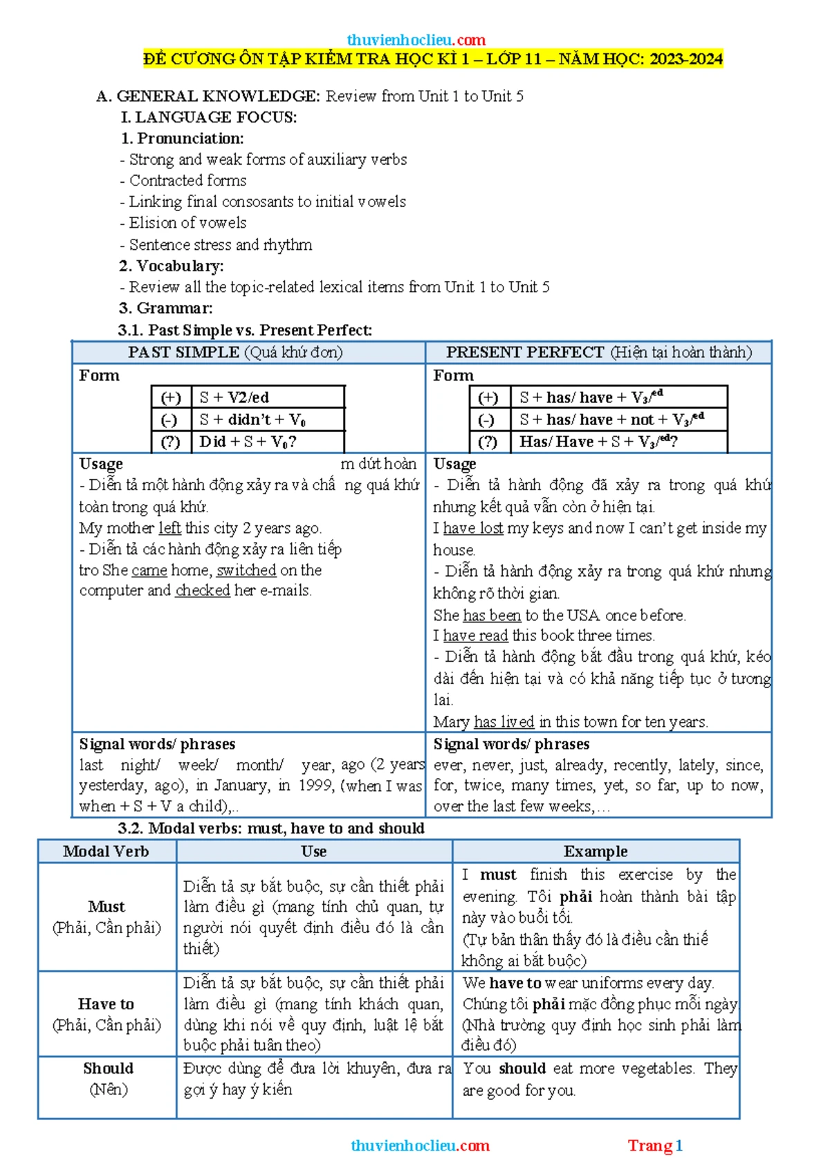 Anh 11 Global - UNIT 2 The Generation Gap - TEST 1 Review Notes - Studocu
